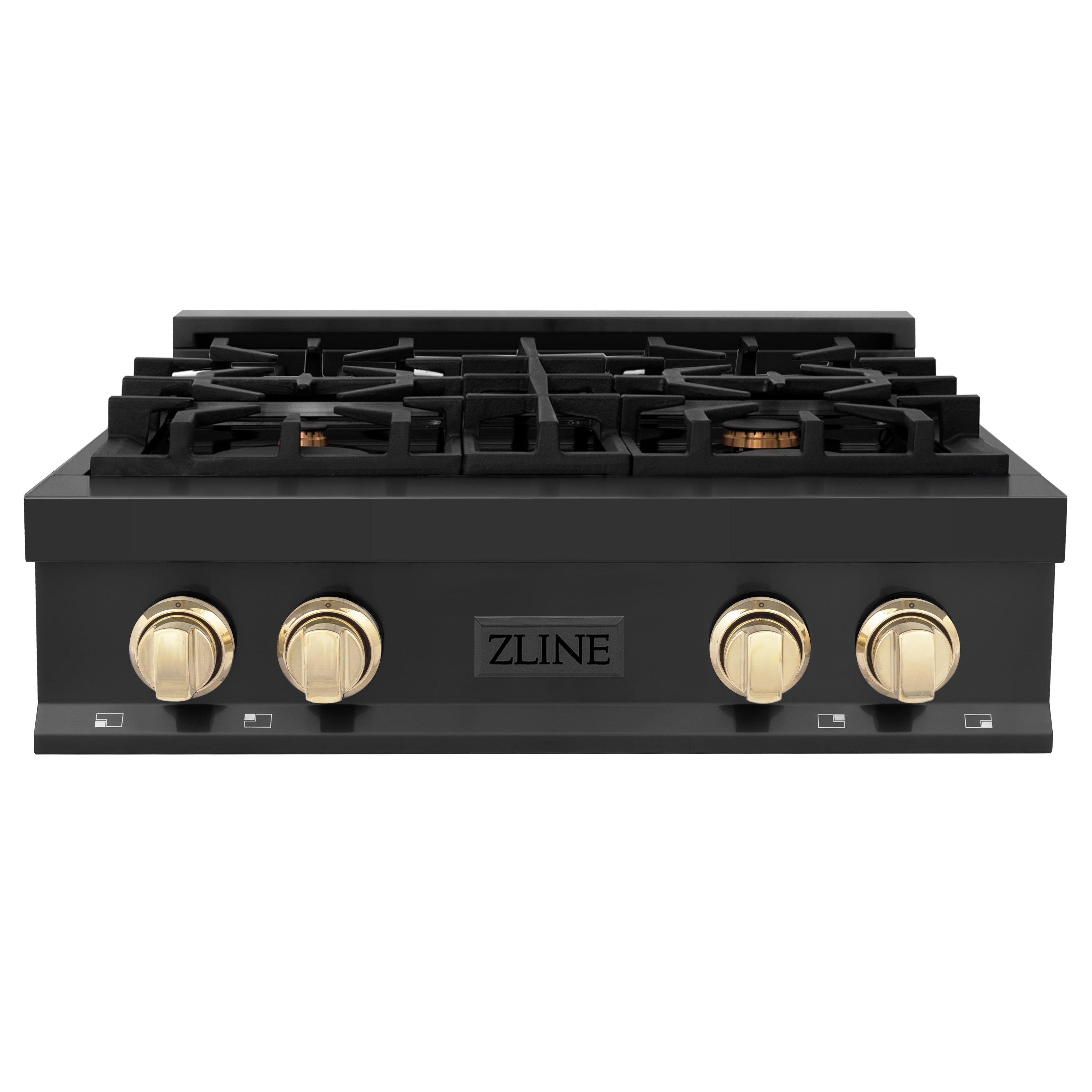 ZLINE Autograph Edition 30 in. Classic Gas Rangetop with 4 Burners and Porcelain Cooktop in Black Stainless Steel with Polished Gold Accents (RTBZ-30-G)