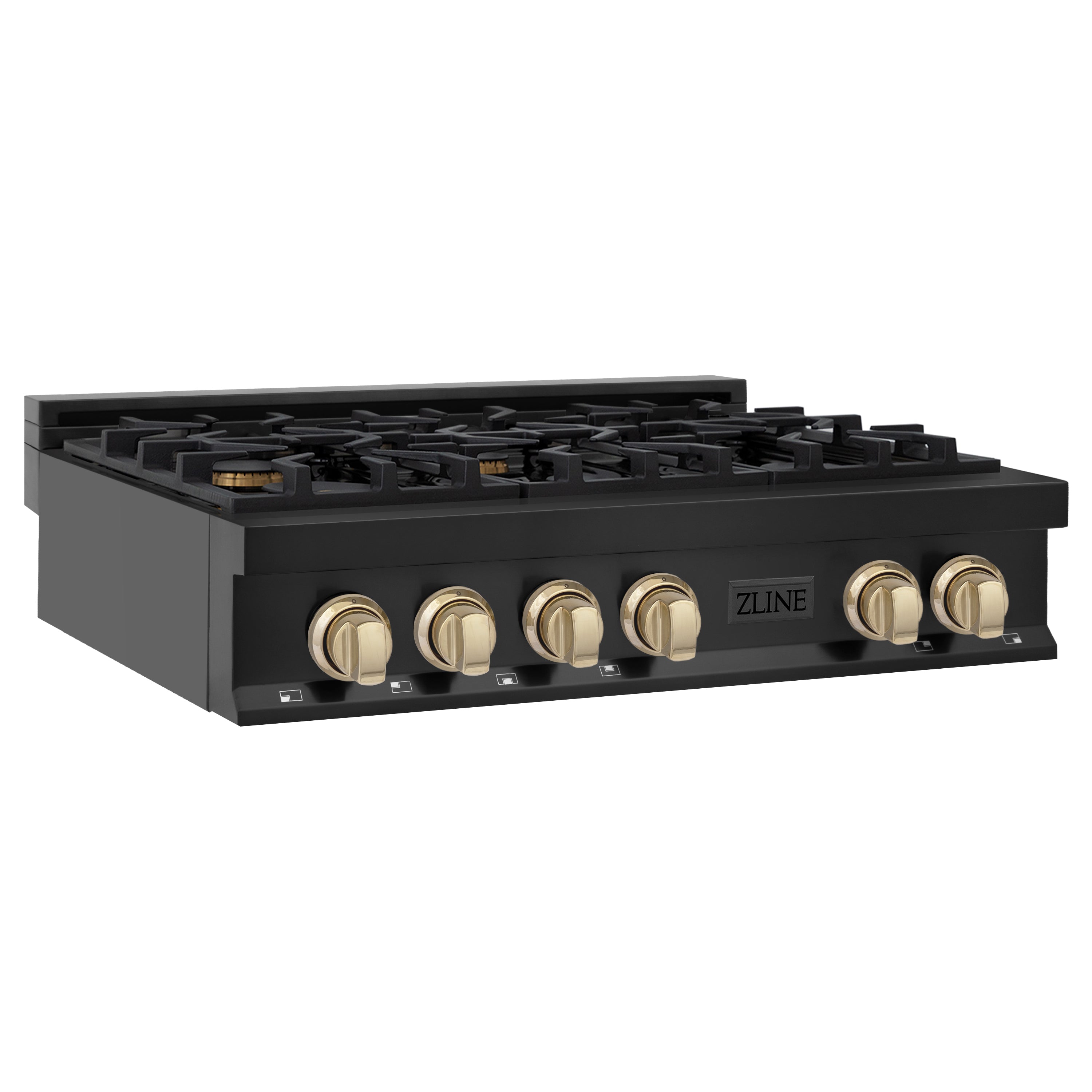 ZLINE Autograph Edition 36 in. Classic Gas Rangetop with 6 Burners and Porcelain Cooktop in Black Stainless Steel with Polished Gold Accents (RTBZ-36-G)