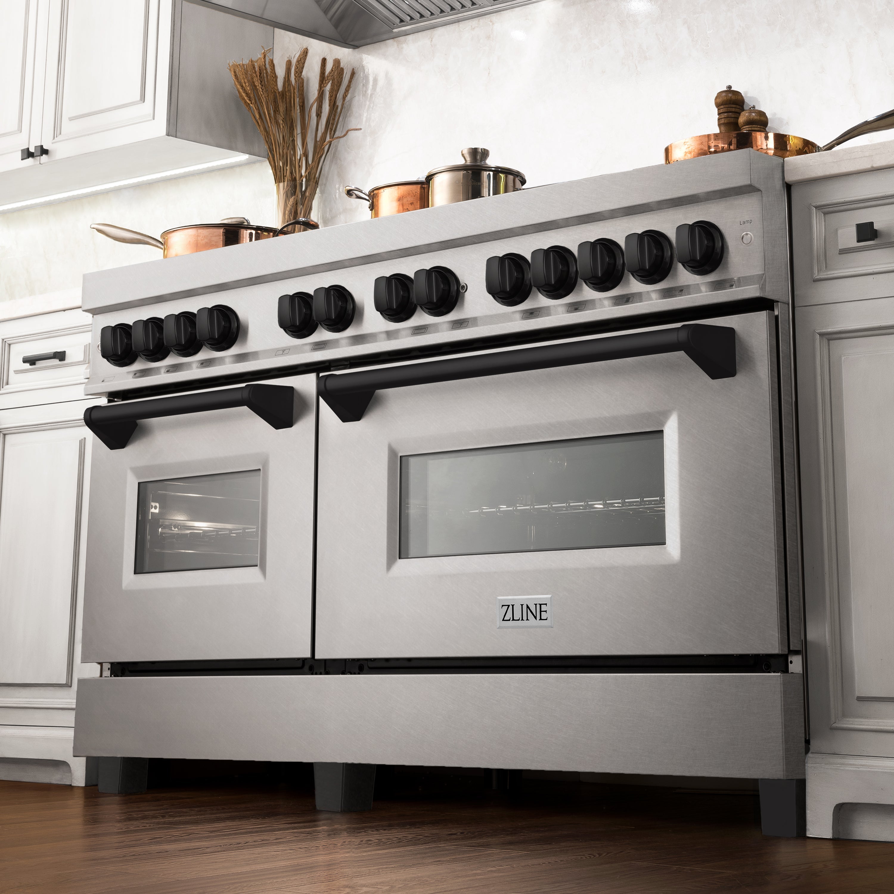 ZLINE Autograph Edition 60 in. 7.4 cu. ft. Legacy Dual Fuel Range with 9 Burner Gas Cooktop and 2 Electric Convection Ovens in Satin Stainless Steel and Matte Black Accents (RASZ-SN-60-MB)