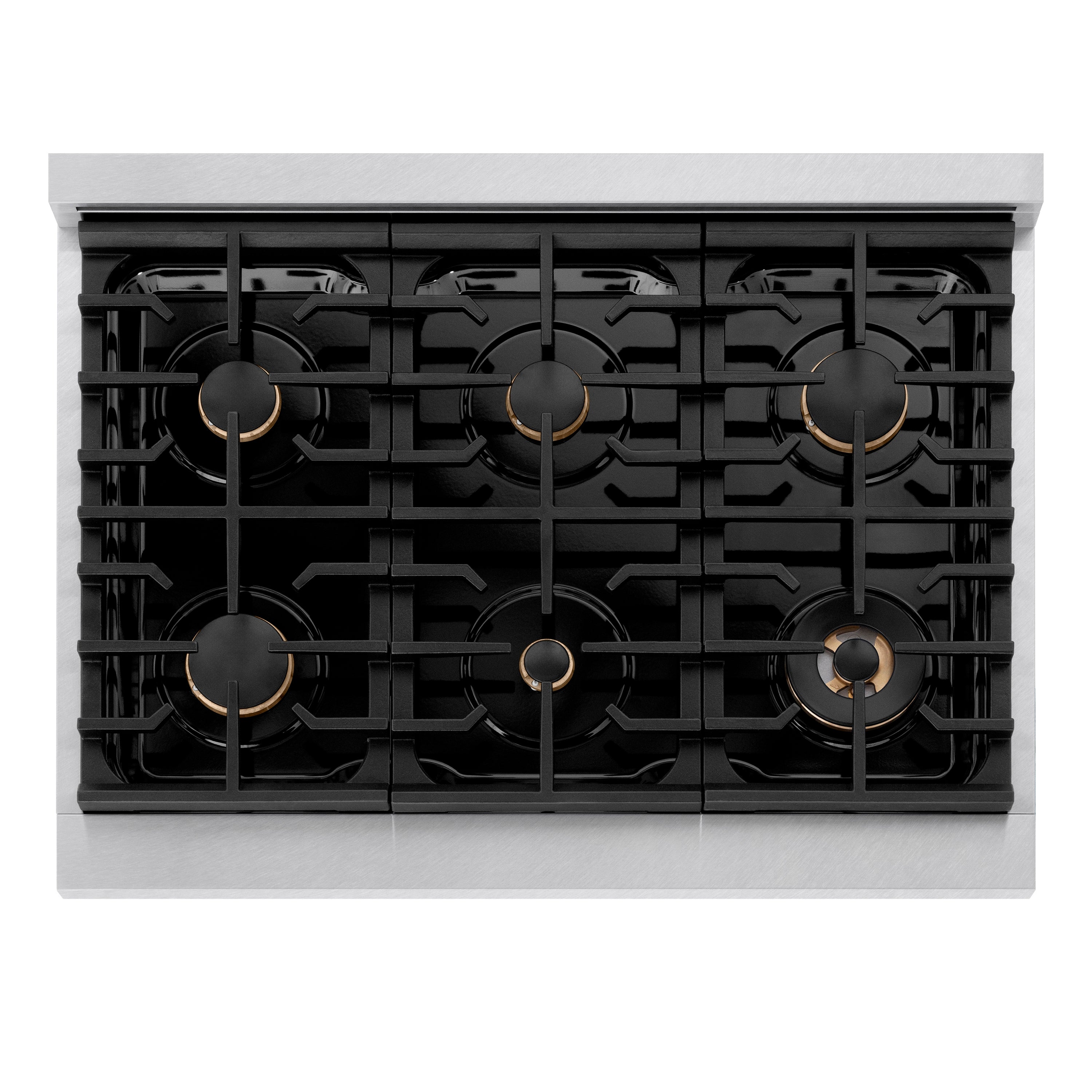 ZLINE Autograph Edition 36 in. 5.2 cu. ft. Paramount Dual Fuel Range with 6 Burner Gas Cooktop and Electric Convection Oven in Satin Stainless Steel with Champagne Bronze Accents (SDRSZ-36-CB)
