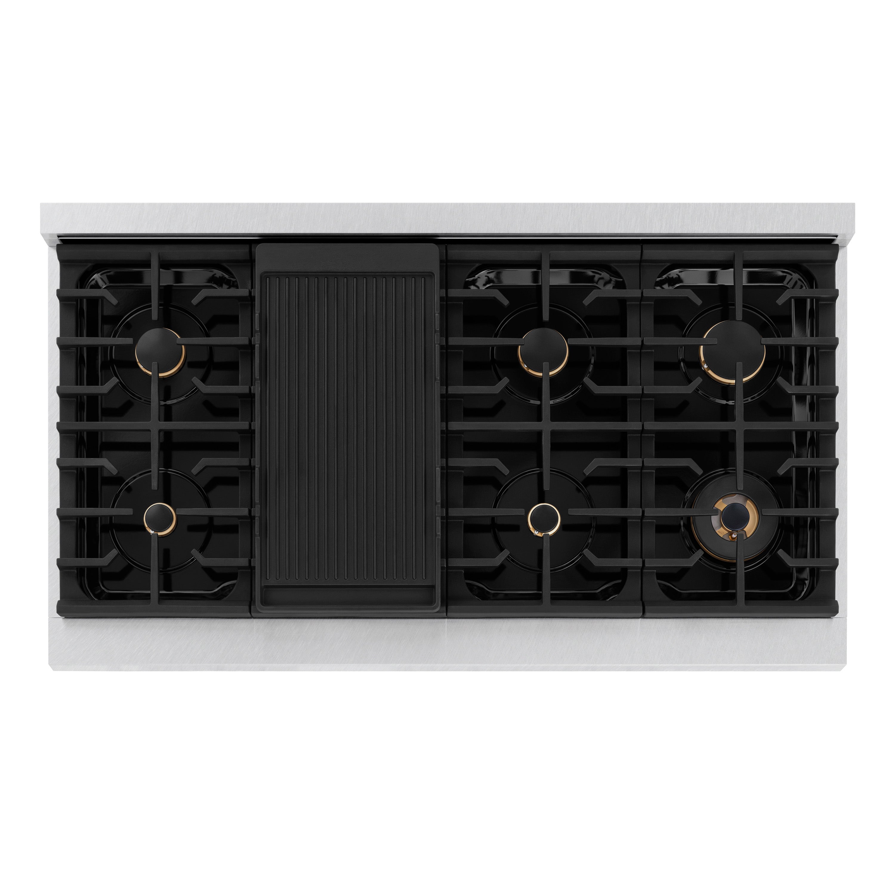 ZLINE Autograph Edition 48 in. 6.7 cu. ft. Paramount Double Oven Dual Fuel Range with 8 Burner Gas Cooktop in Satin Stainless Steel and Champagne Bronze Accents (SDRSZ-48-CB)