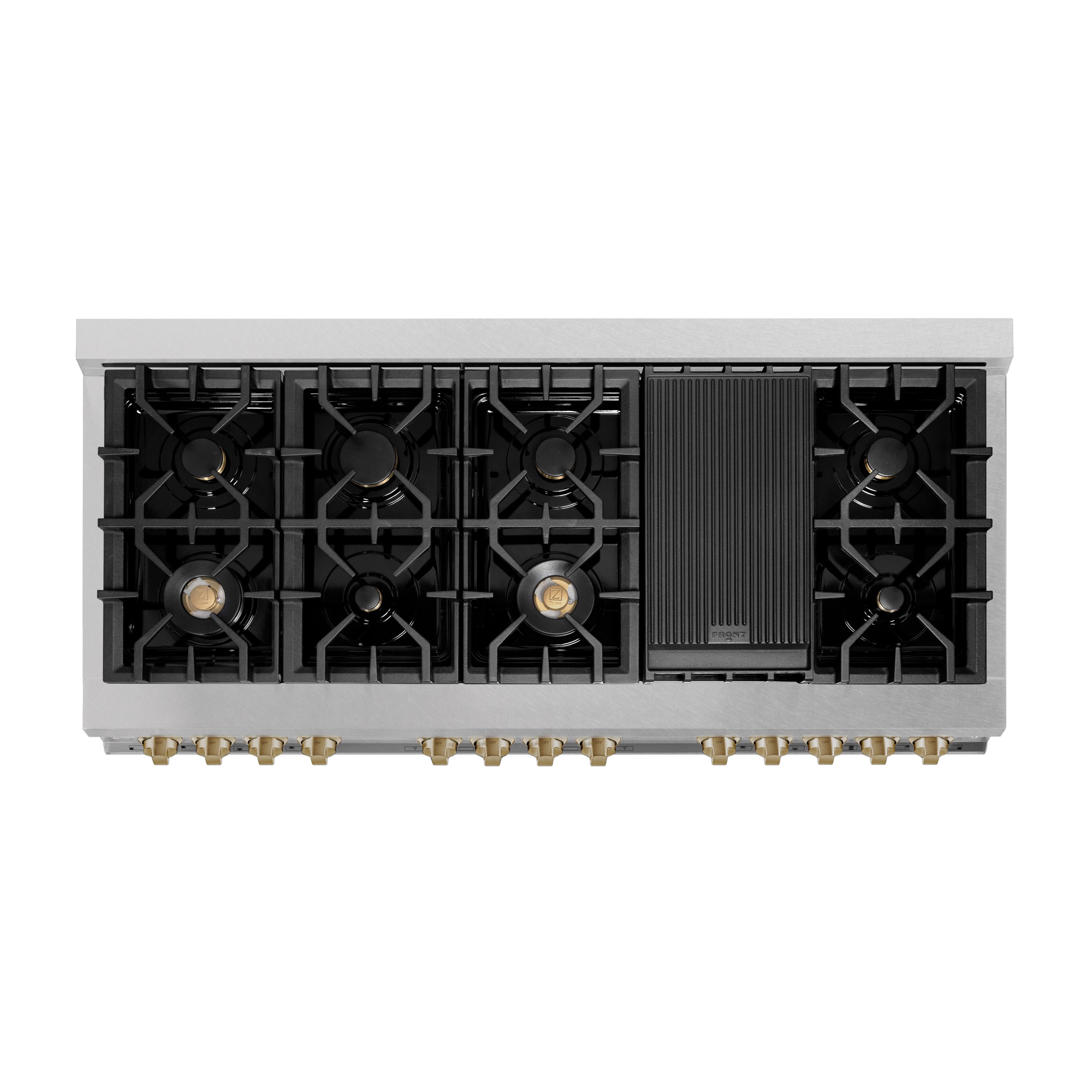 ZLINE Autograph Edition 60 in. 7.4 cu. ft. Legacy Dual Fuel Range with 9 Burner Gas Cooktop and 2 Electric Convection Ovens in Satin Stainless Steel with White Matte Doors and Champagne Bronze Accents (RASZ-WM-60-CB)