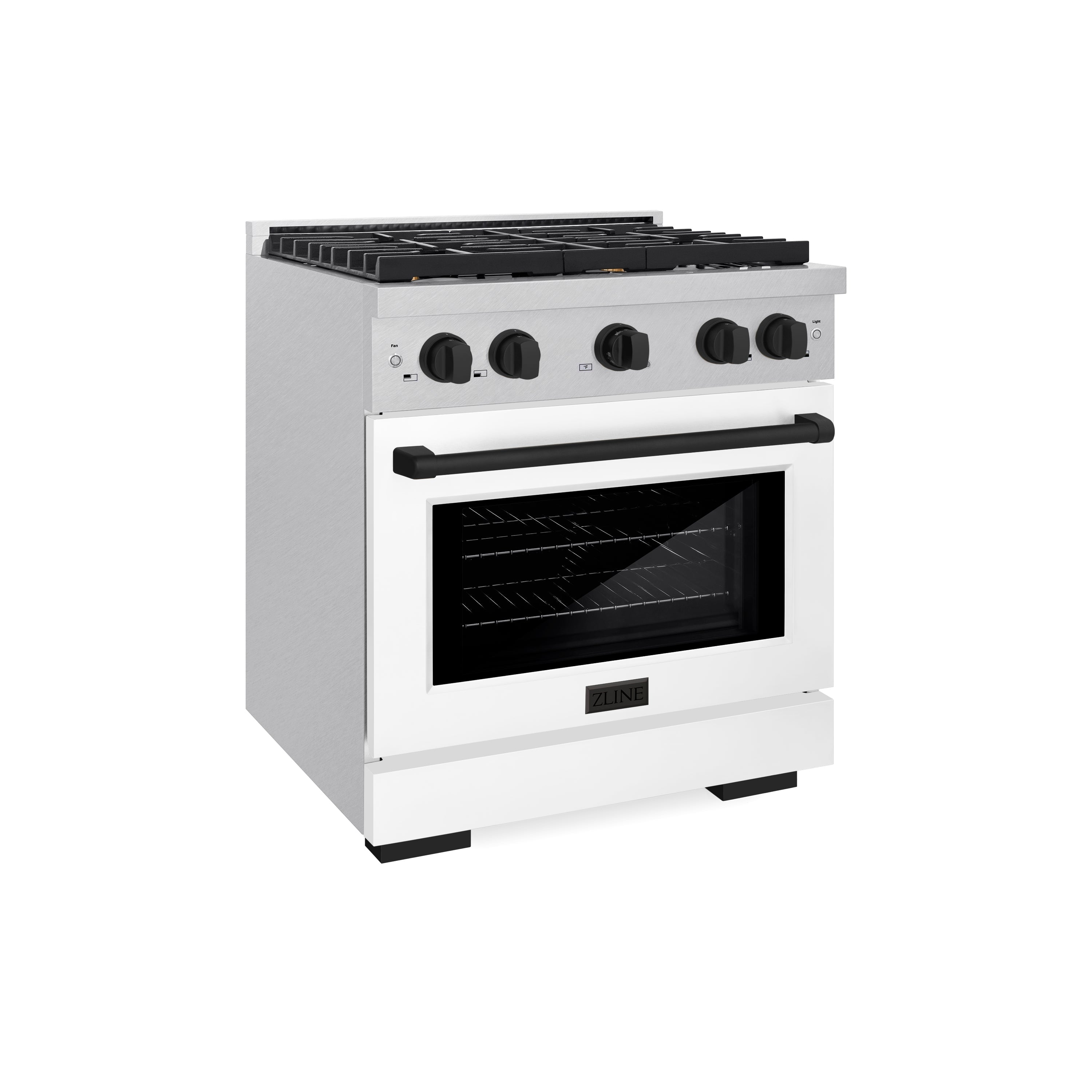 ZLINE Autograph Edition 30 in. 4.2 cu. ft. Paramount Dual Fuel Range with 4 Burner Gas Cooktop and Electric Convection Oven in Satin Stainless Steel with White Matte Door and Matte Black Accents (SDRSZ-WM-30-MB)