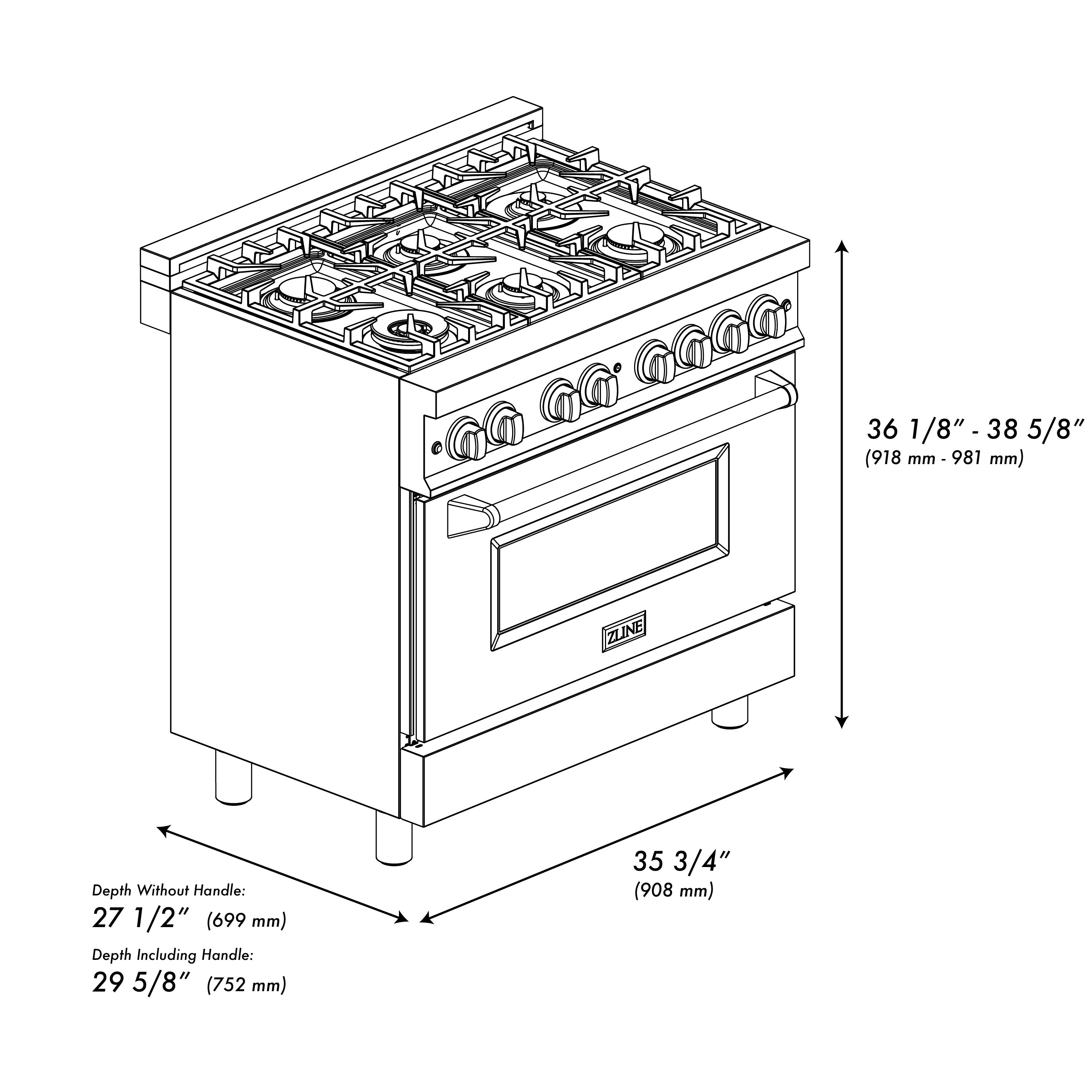 ZLINE Autograph Edition 36 in. 4.6 cu. ft. Legacy Dual Fuel Range with 6 Burner Gas Cooktop and Electric Convection Oven in Satin Stainless Steel with Black Matte Door and Polished Gold Accents (RASZ-BLM-36-G)