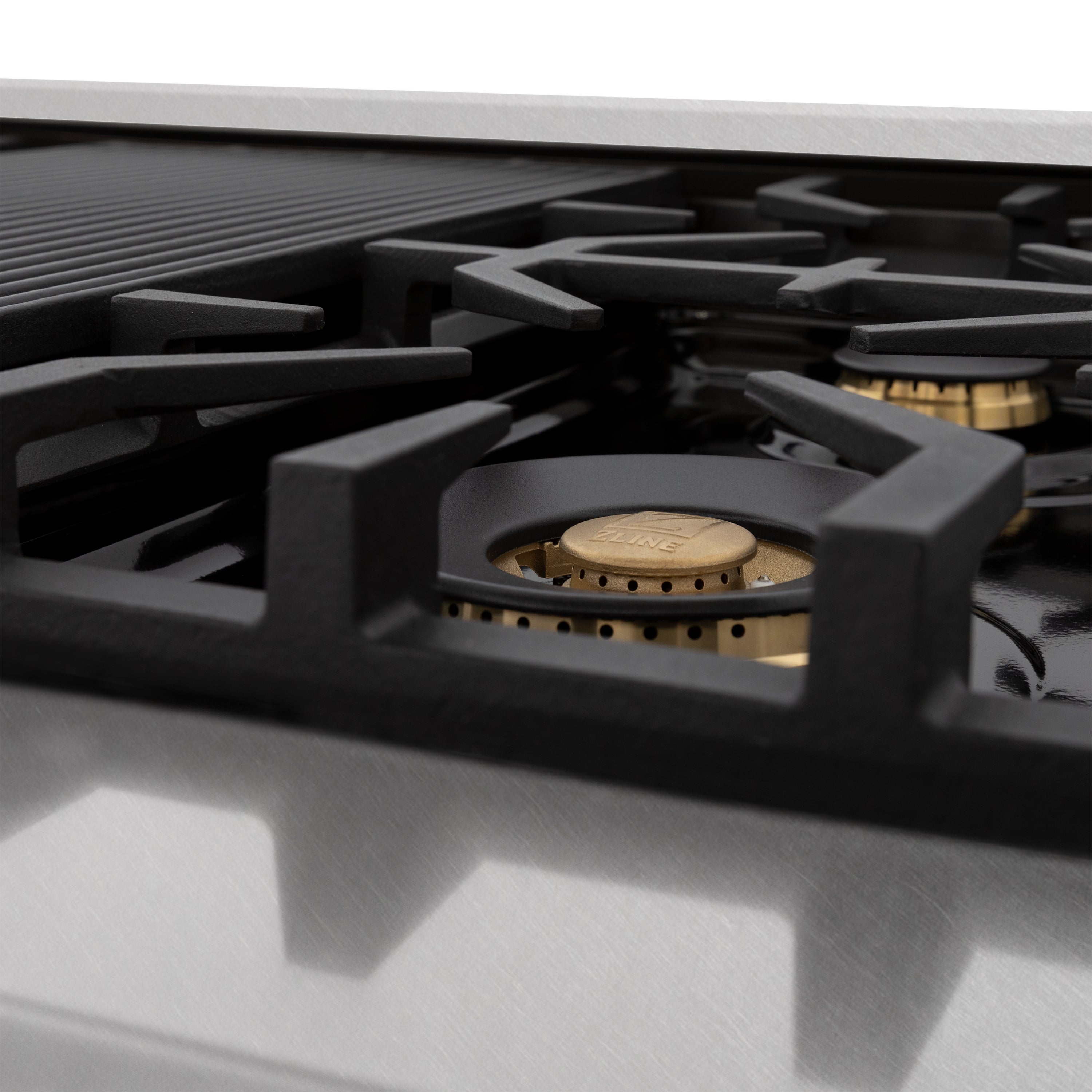 ZLINE Autograph Edition 48 in. 6.0 cu. ft. Legacy Dual Fuel Range with 7 Burner Gas Cooktop and 2 Electric Ovens in Satin Stainless Steel with Black Matte Doors and Champagne Bronze Accents (RASZ-BLM-48-CB)