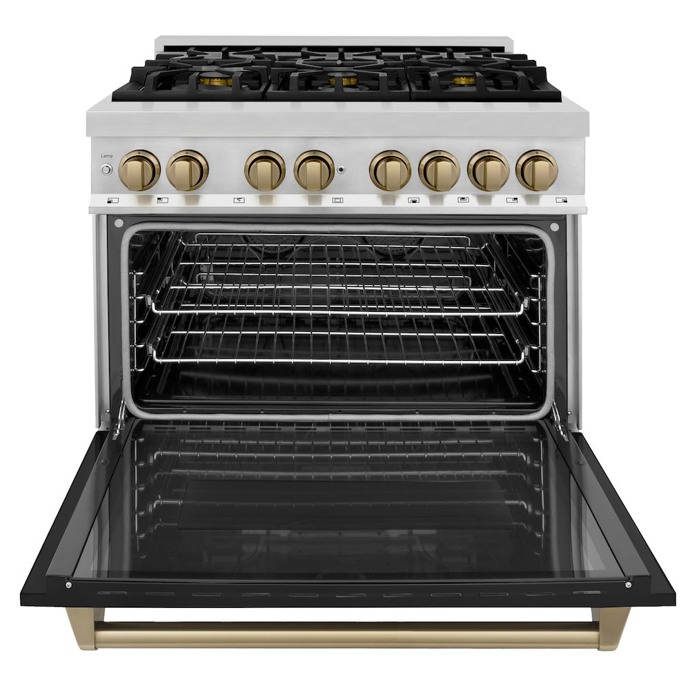 ZLINE Autograph Edition 36 in. 4.6 cu. ft. Legacy Dual Fuel Range with 6 Burner Gas Cooktop and Electric Convection Oven (RAZ-BLM-36-CB)