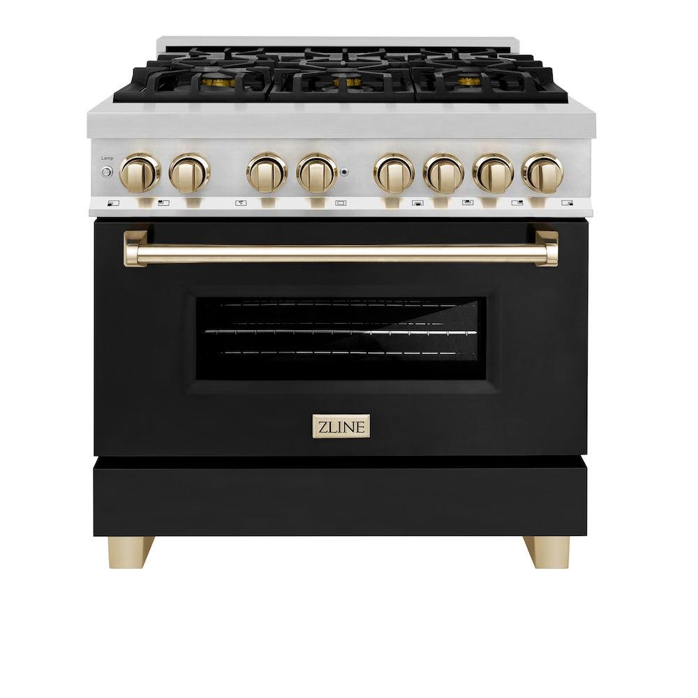ZLINE Autograph Edition 36 in. 4.6 cu. ft. Legacy Dual Fuel Range with 6 Burner Gas Cooktop and Electric Convection Oven (RAZ-BLM-36-G)