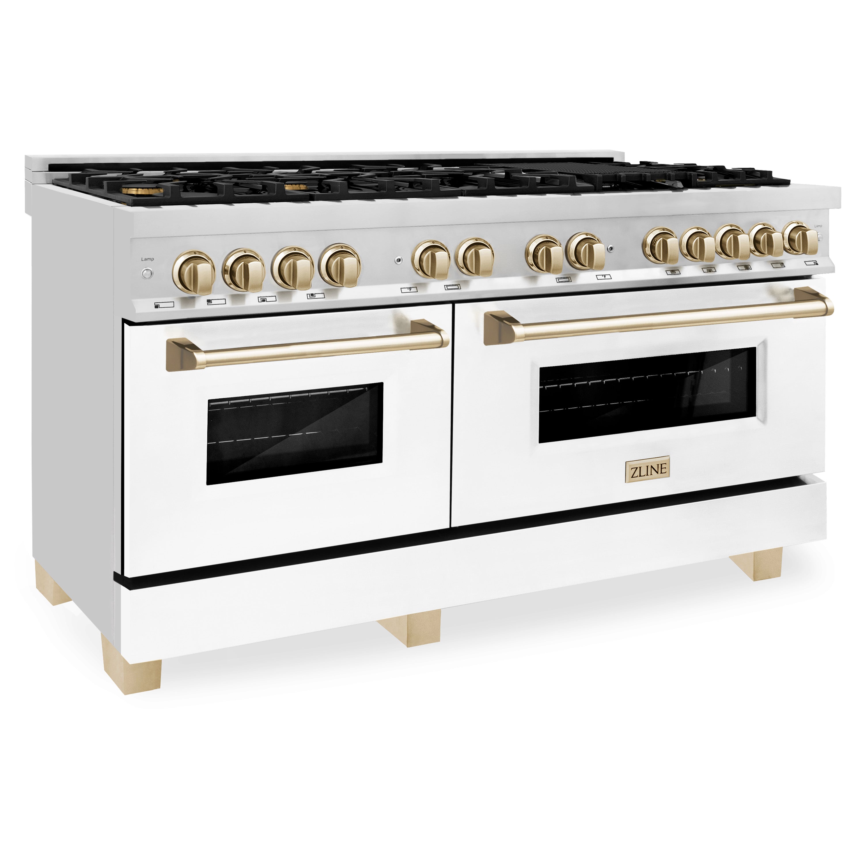 ZLINE Autograph Edition 60 in. 7.4 cu. ft. Legacy Dual Fuel Range with 9 Burner Gas Cooktop and 2 Electric Convection Ovens in Stainless Steel and Champagne Bronze Accents (RAZ-60-CB)