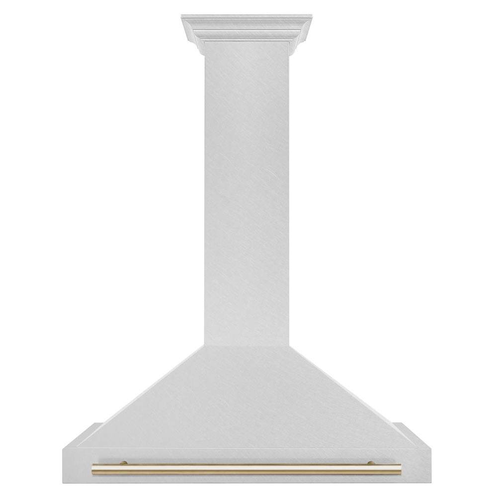 ZLINE 36 in. Autograph Edition Convertible Fingerprint Resistant Satin Stainless Steel Range Hood with Polished Gold Handle (KB4SNZ-36-G)