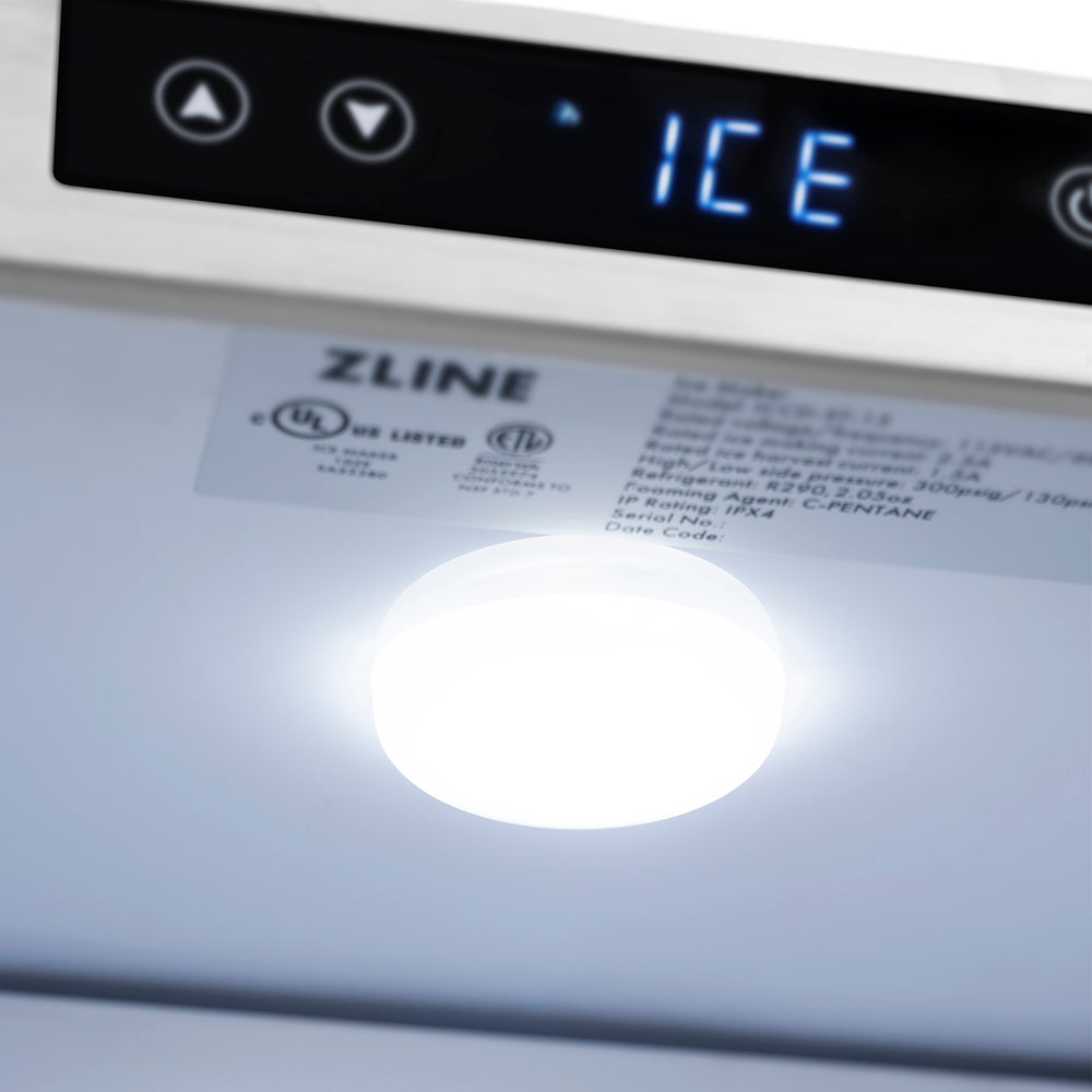 ZLINE Autograph Edition 15 in. Touchstone Gourmet Ice Maker with Drain Pump and Black Stainless Steel Door with Champagne Bronze Helix Handle (IGMDZ-BS-15-KCB)