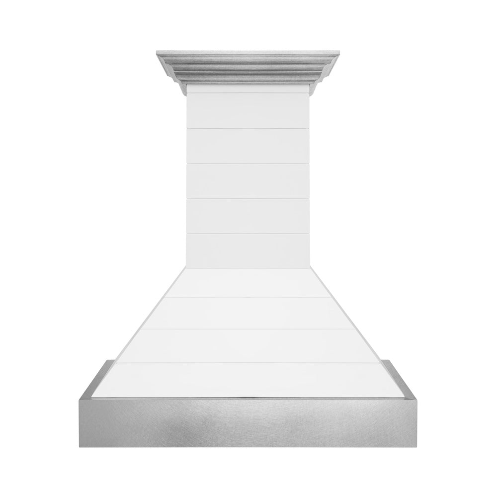 ZLINE 36 in. Wooden Wall Mount Range Hood in Rustic Shiplap Bright White Finish with Stainless Steel Accents (365WW-36)