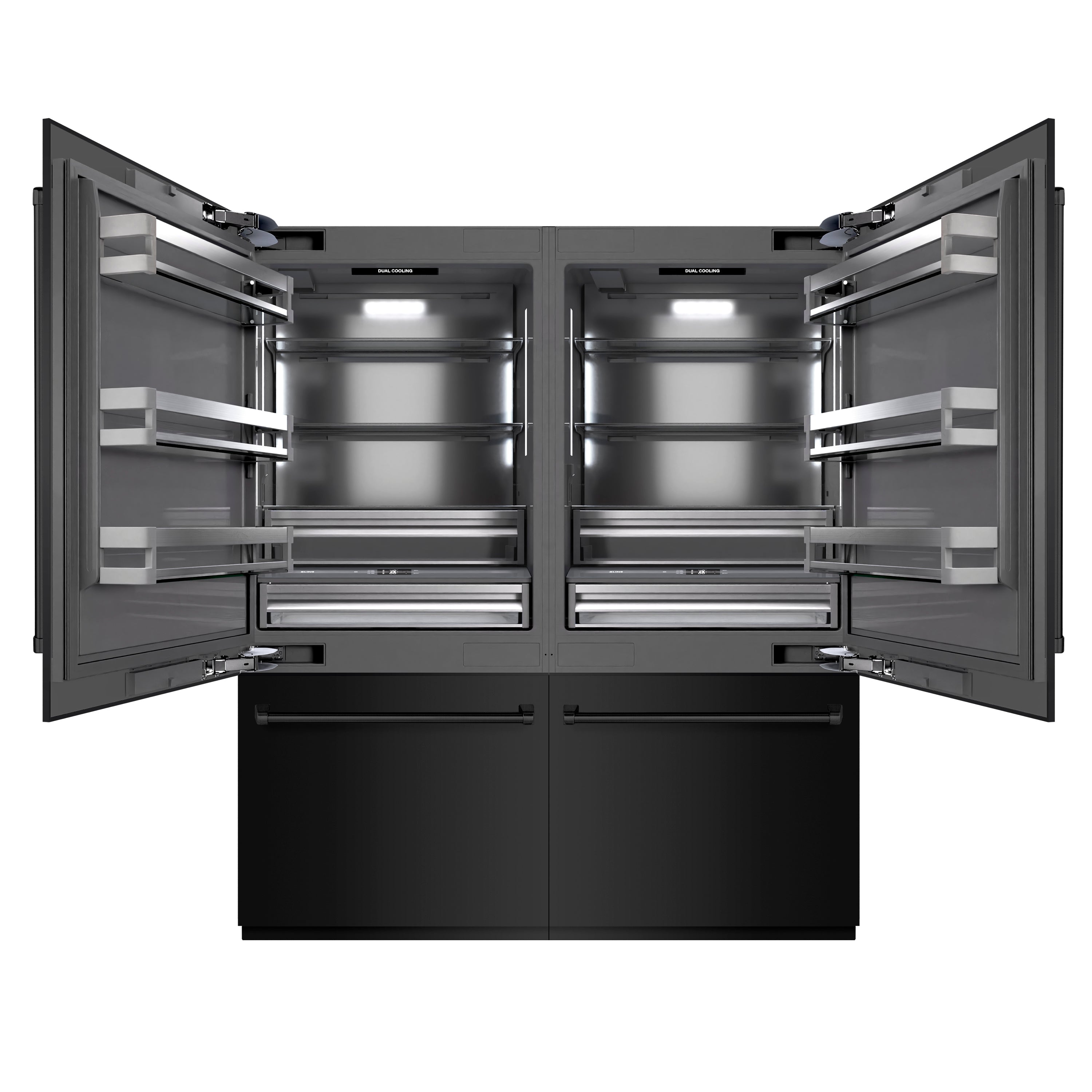 ZLINE 72 in. 39.6 cu. ft. French Door Built-In Bottom Freezer Refrigerator with Water Dispensers and Ice Makers in Black Stainless Steel with Graphite Gray Interior (GRBIT-BS-72)