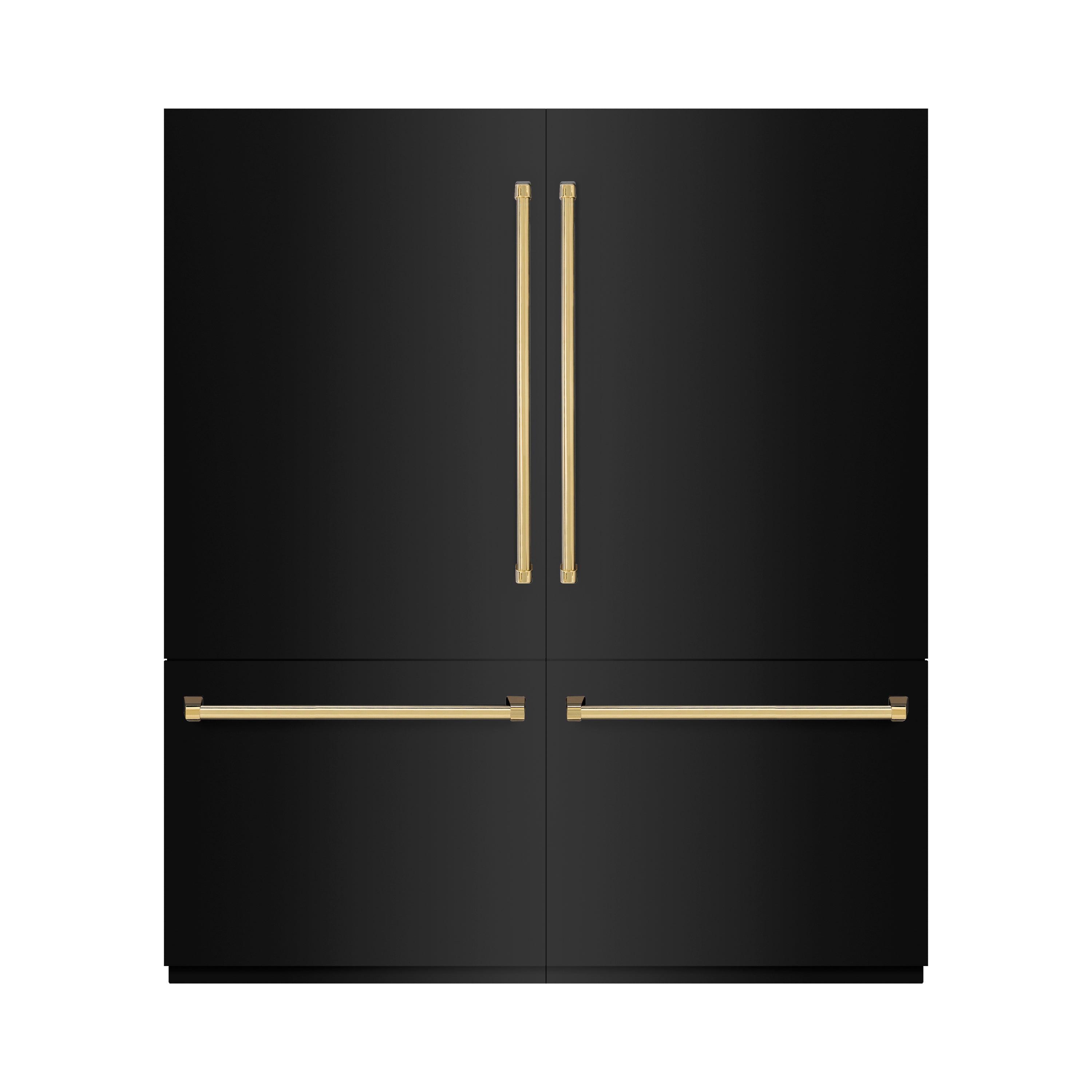 ZLINE Autograph Edition 72 in. 39.6 cu. ft. French Door Built-In Bottom Freezer Refrigerator with Water Dispensers and Ice Makers in Black Stainless Steel with Graphite Gray Interior and Polished Gold Accents (GRBITZ-BS-72-G)