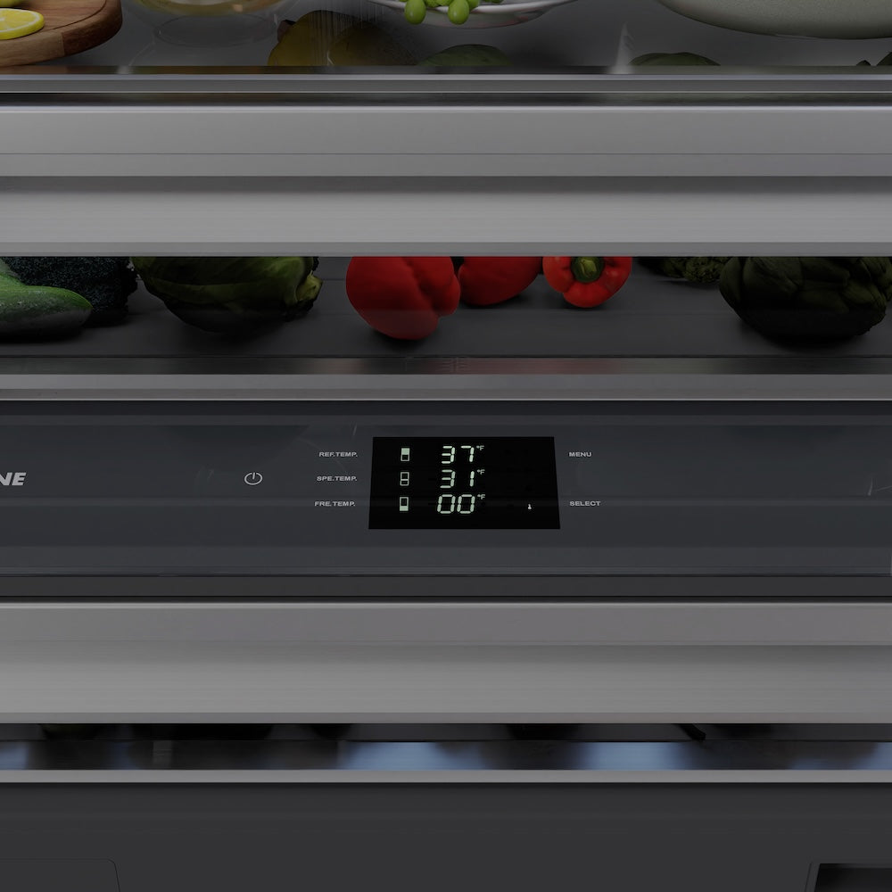 ZLINE Autograph Edition 60 in. 32.2 cu. ft. French Door Built-In Bottom Freezer Refrigerator with Water Dispenser and Ice Maker in Black Stainless Steel with Graphite Gray Interior and Champagne Bronze Accents (GRBIVZ-BS-60-CB)