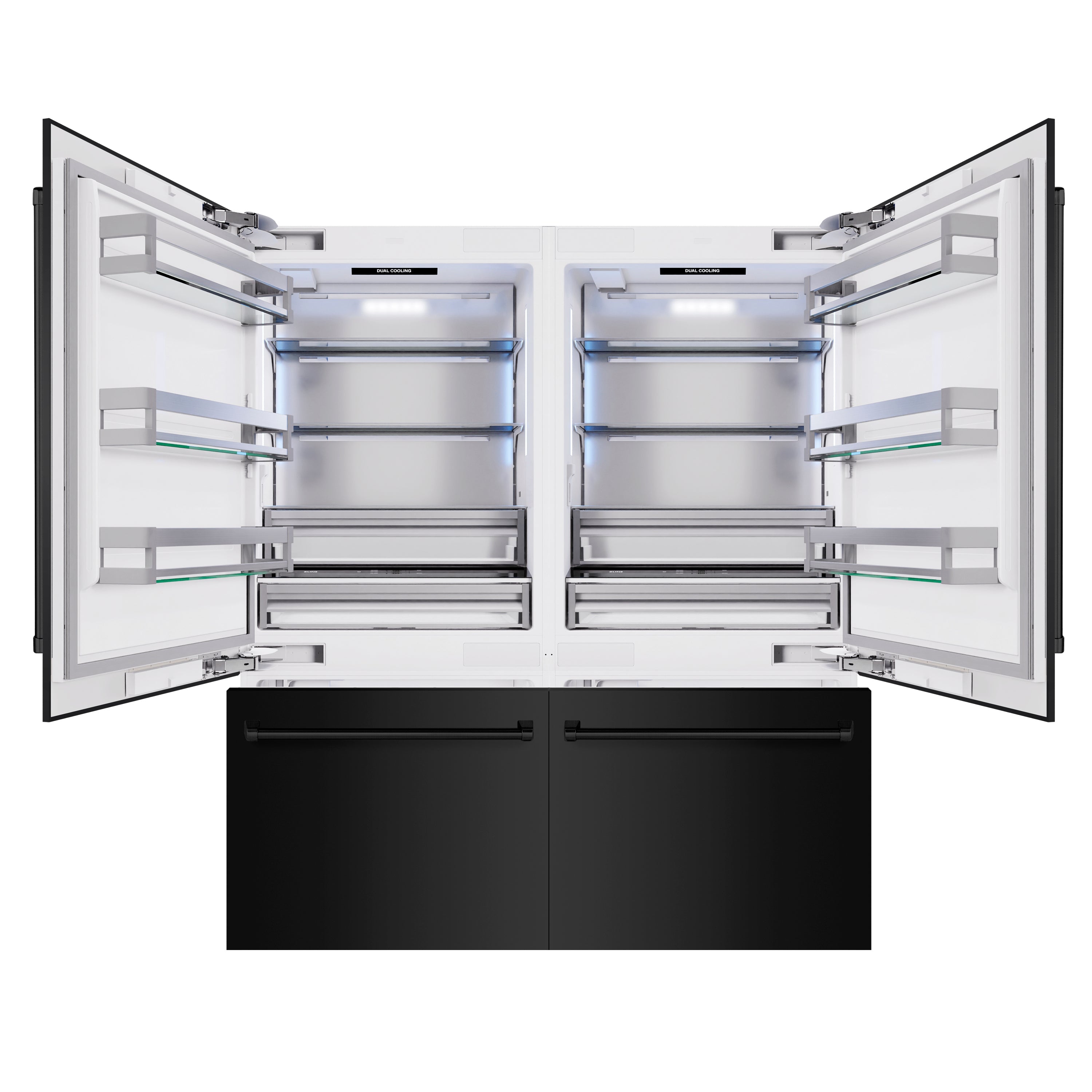 ZLINE 72 in. 39.6 cu. ft. French Door Built-In Bottom Freezer Refrigerator with Water Dispensers and Ice Makers in Black Stainless Steel (RBIT-BS-72)