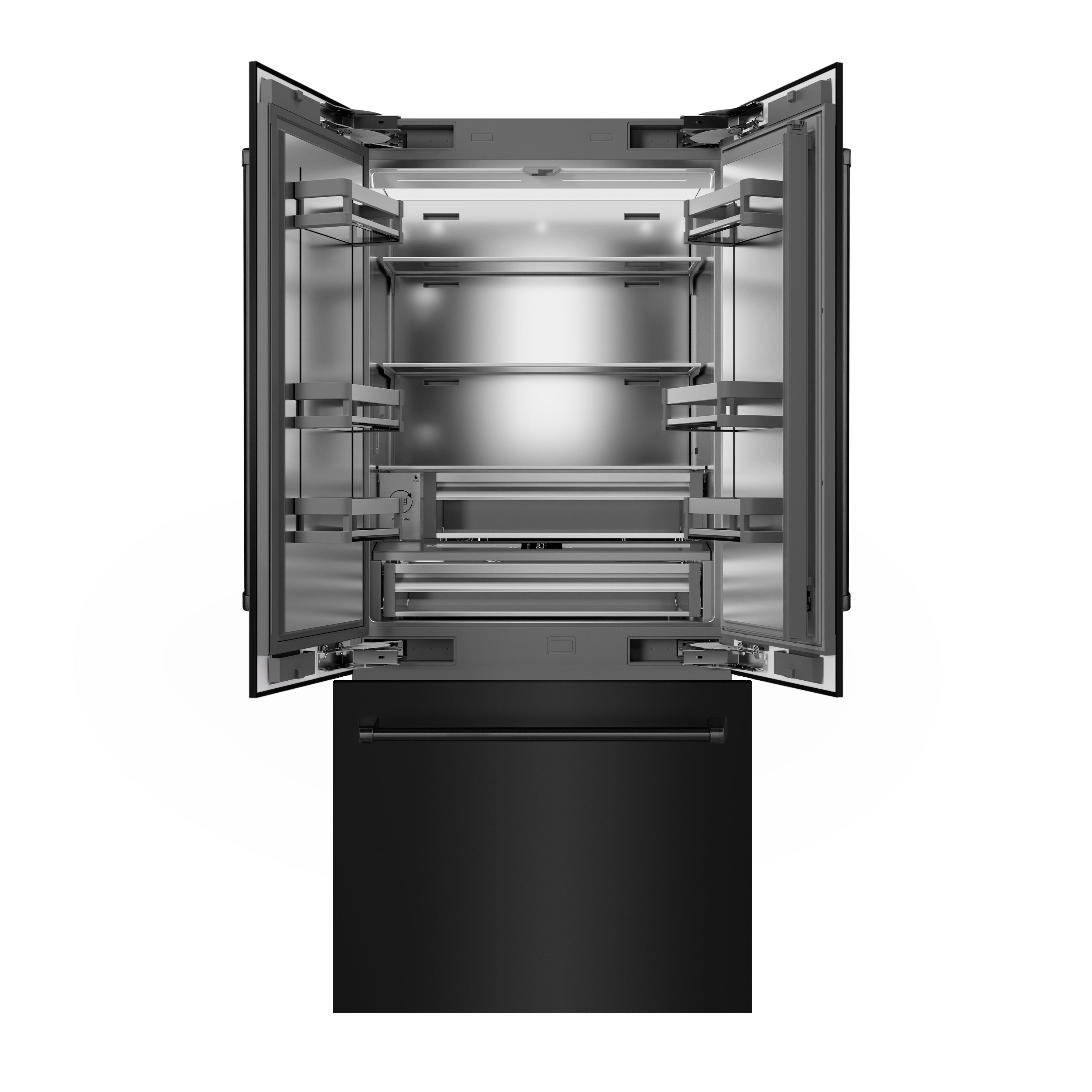 ZLINE 36 in. 19.6 cu. ft. French Door Built-In Bottom Freezer Refrigerator with Water Dispenser and Ice Maker in Black Stainless Steel with Stainless Steel Interior (SRBIV-BS-36)