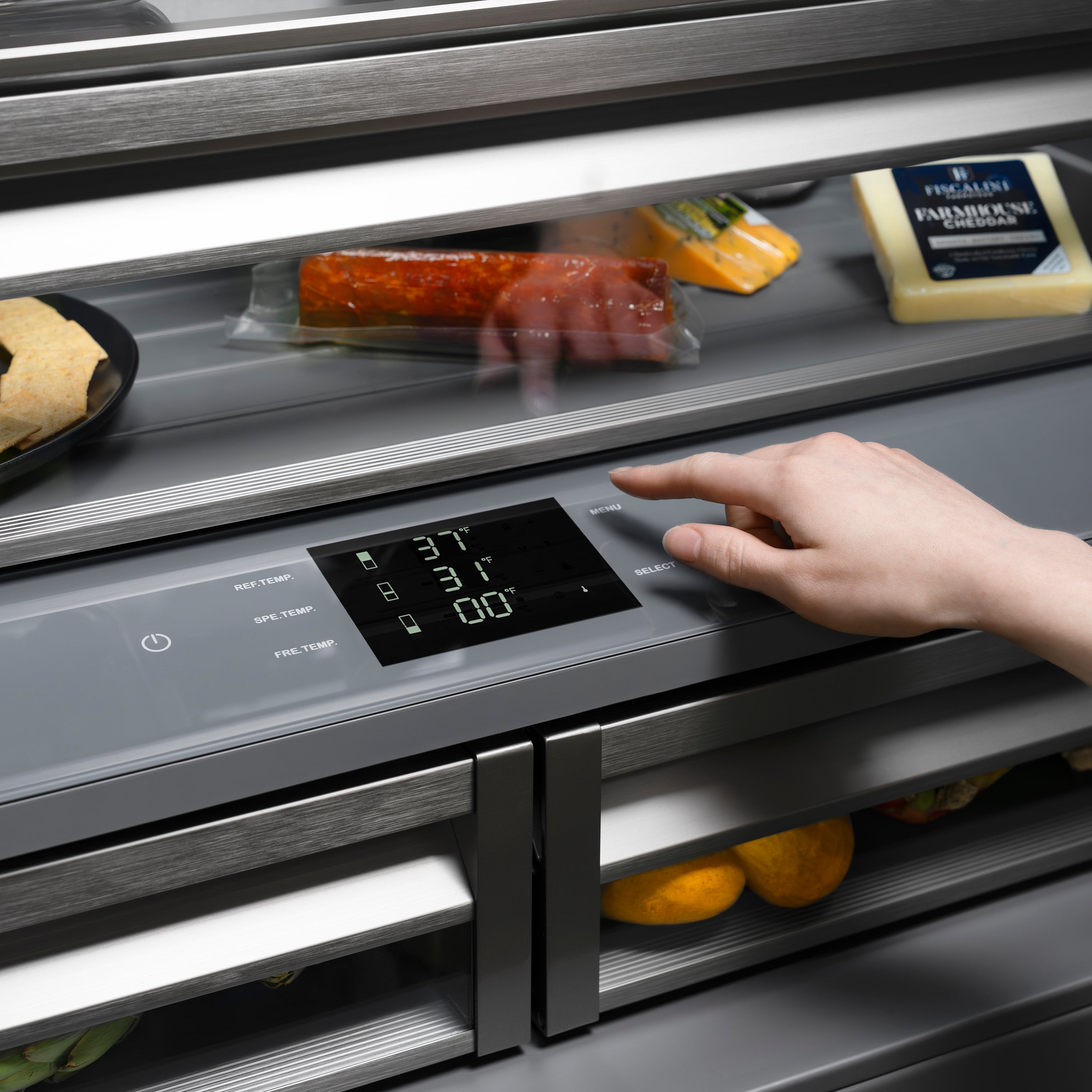 ZLINE 36 in. 19.6 cu. ft. French Door Built-In Bottom Freezer Refrigerator with Water Dispenser and Ice Maker in DuraSnow® Stainless Steel with Graphite Gray Interior (GRBIV-SN-36)