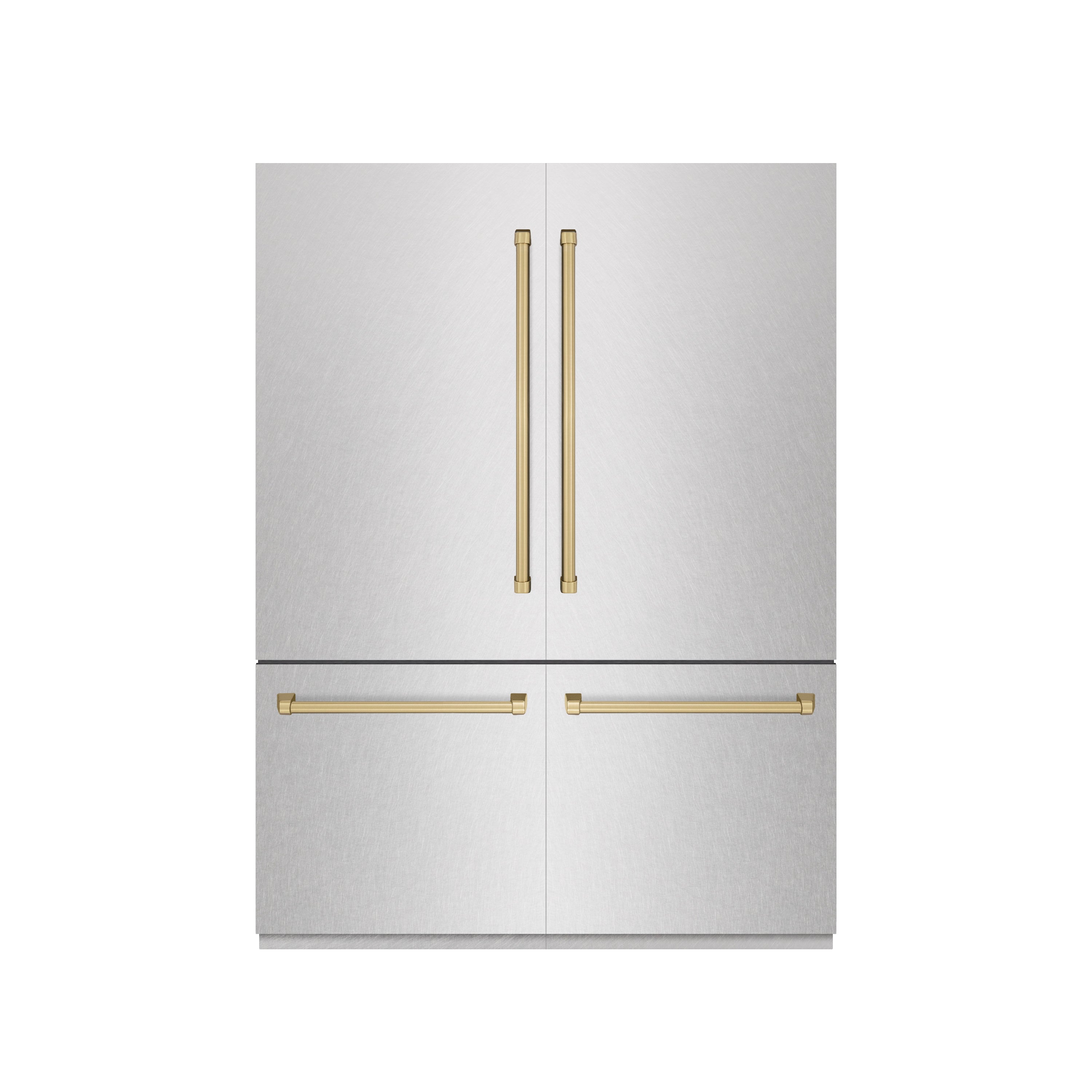 ZLINE Autograph Edition 60 in. 32.2 cu. ft. French Door Built-In Bottom Freezer Refrigerator with Water Dispenser and Ice Maker in DuraSnow® Stainless Steel with Graphite Gray Interior and Champagne Bronze Accents (GRBIVZ-SN-60-CB)