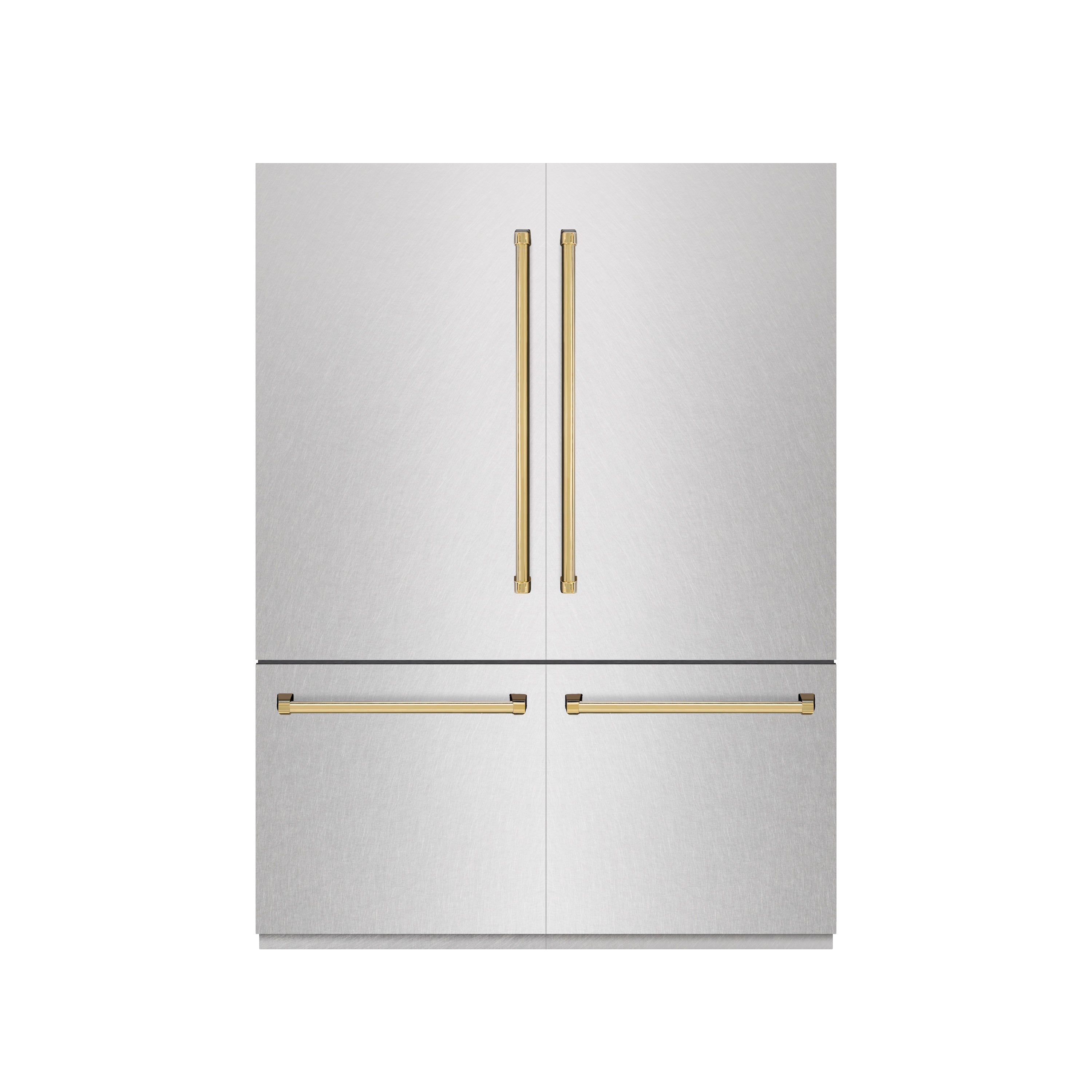 ZLINE Autograph Edition 60 in. 32.2 cu. ft. French Door Built-In Bottom Freezer Refrigerator with Water Dispenser and Ice Maker in DuraSnow® Stainless Steel with Graphite Gray Interior and Polished Gold Accents (GRBIVZ-SN-60-G)