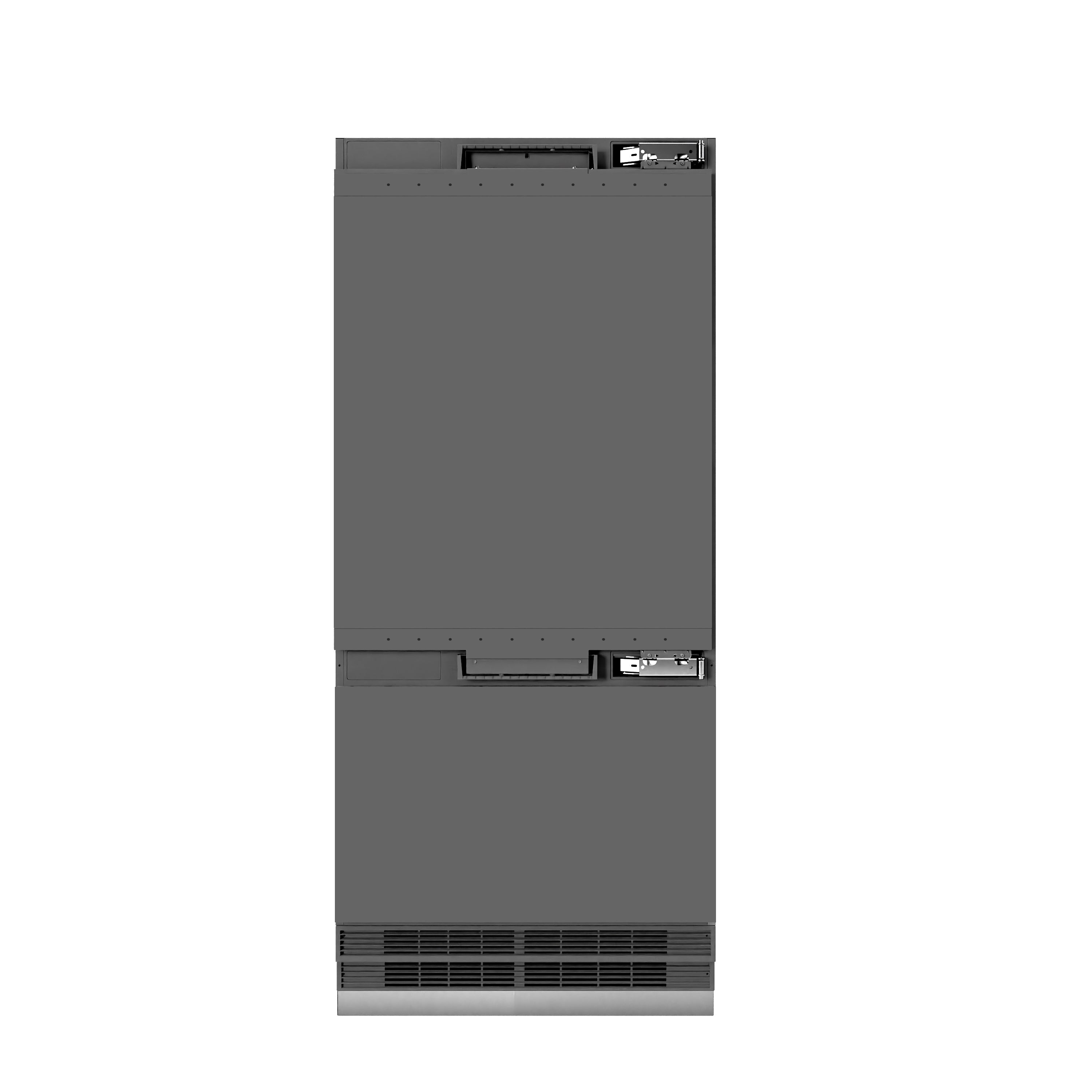 ZLINE Autograph Edition 36 in. 19.8 cu. ft. Panel Ready Built-In Bottom Freezer Refrigerator with Water Dispenser and Ice Maker with Graphite Gray Interior and Champagne Bronze Accents (GRBITZ-36-CB)