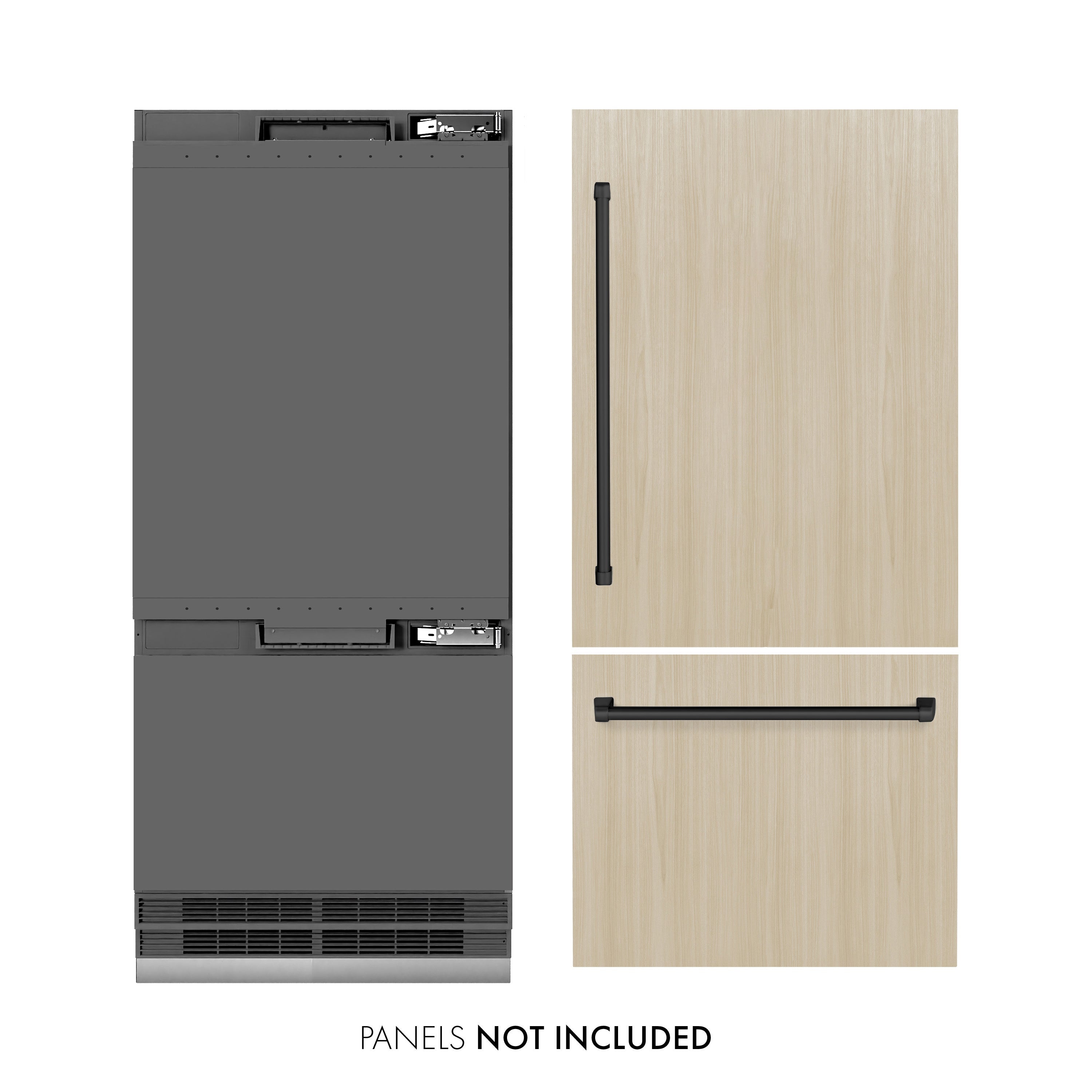 ZLINE Autograph Edition 36 in. 19.8 cu. ft. Panel Ready Built-In Bottom Freezer Refrigerator with Water Dispenser and Ice Maker with Graphite Gray Interior and Matte Black Accents (GRBITZ-36-MB)