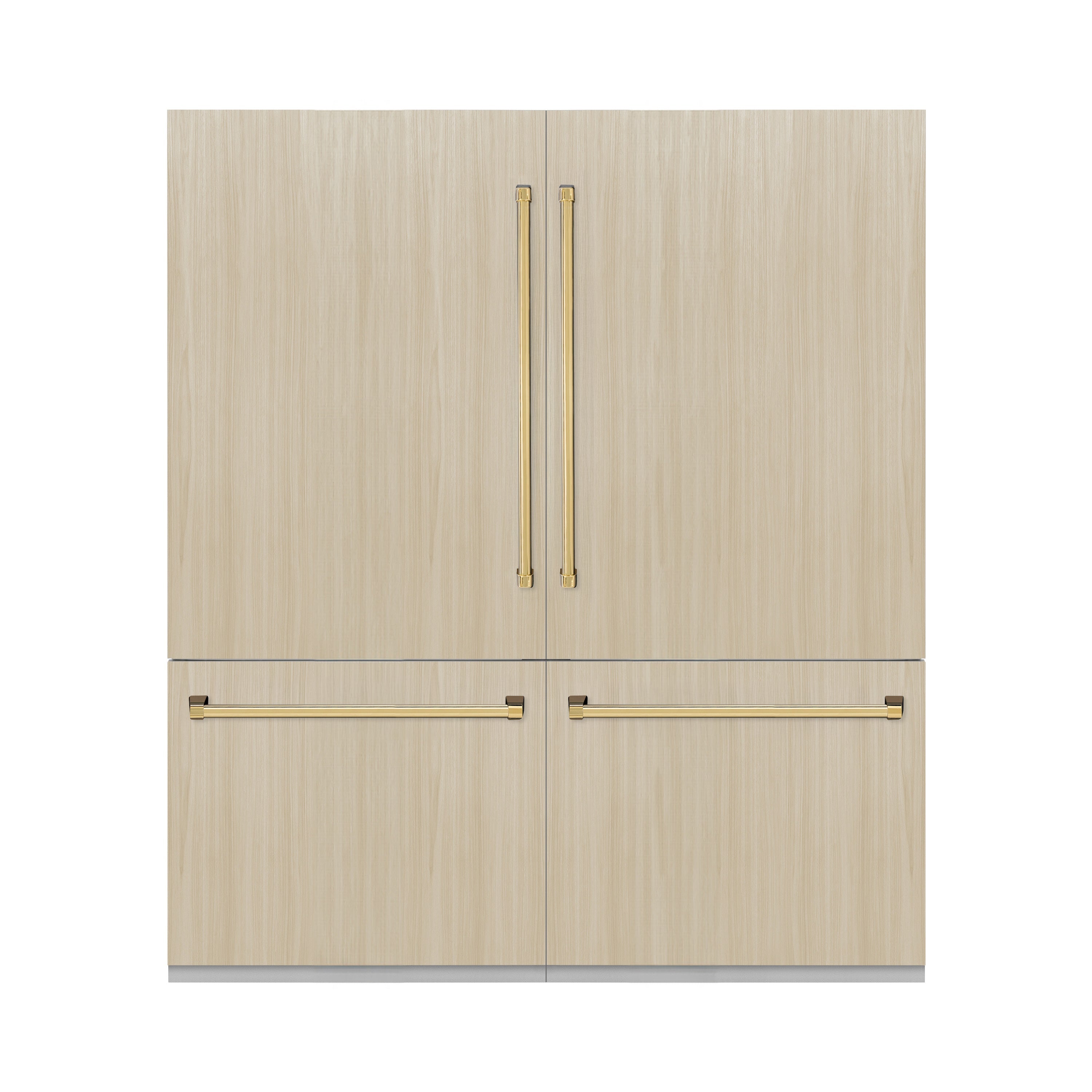 ZLINE Autograph Edition 72 in. 39.6 cu. ft. Panel Ready French Door Built-In Bottom Freezer Refrigerator with Water Dispensers and Ice Makers with Graphite Gray Interior and Polished Gold Accents (GRBITZ-72-G)