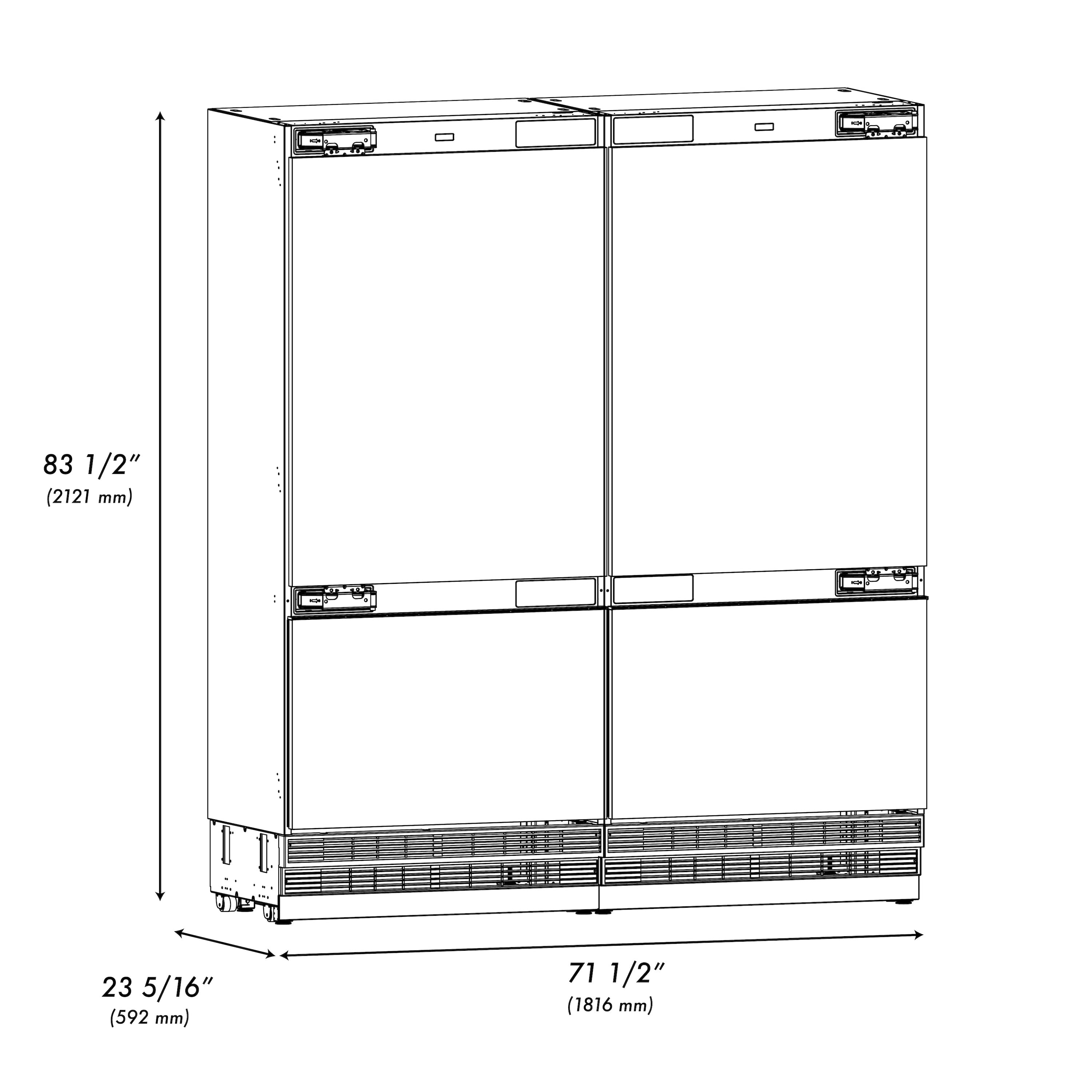 ZLINE 72 in. 39.6 cu. ft. Panel Ready French Door Built-In Bottom Free