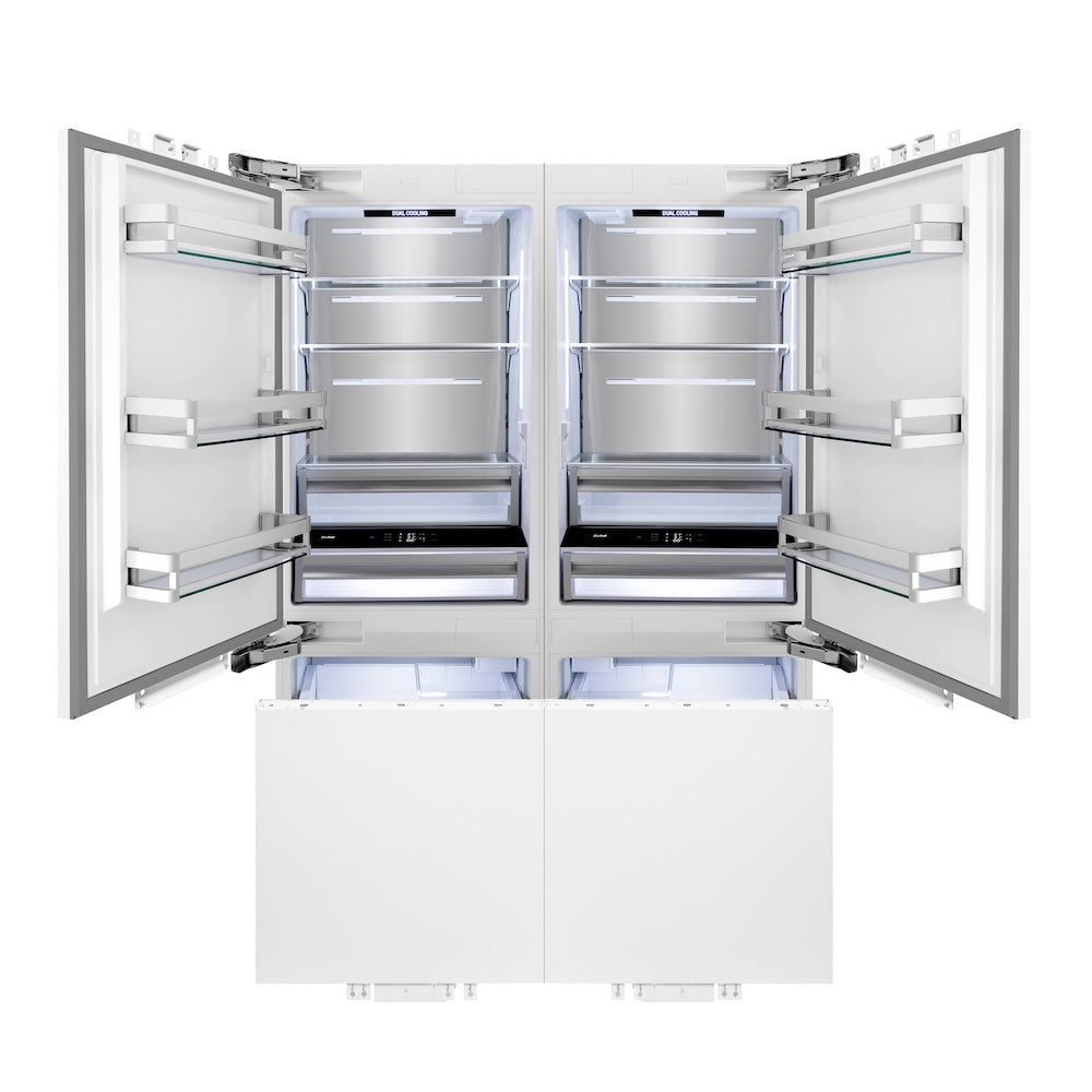 ZLINE 60 in. 32.2 cu. ft. Panel Ready French Door Built-In Bottom Freezer Refrigerator with Water Dispensers and Ice Makers (RBIV-60)