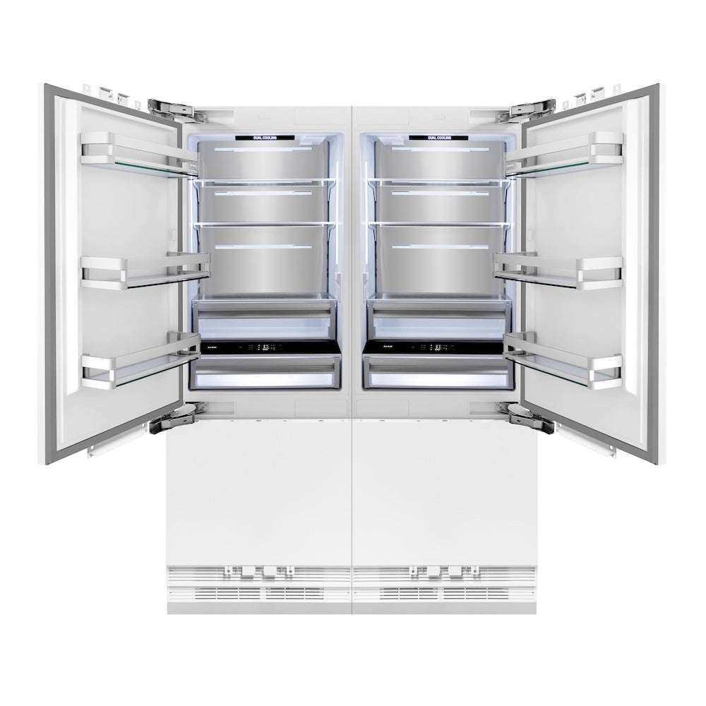 ZLINE 60 in. 32.2 cu. ft. Panel Ready French Door Built-In Bottom Freezer Refrigerator with Water Dispensers and Ice Makers (RBIV-60)