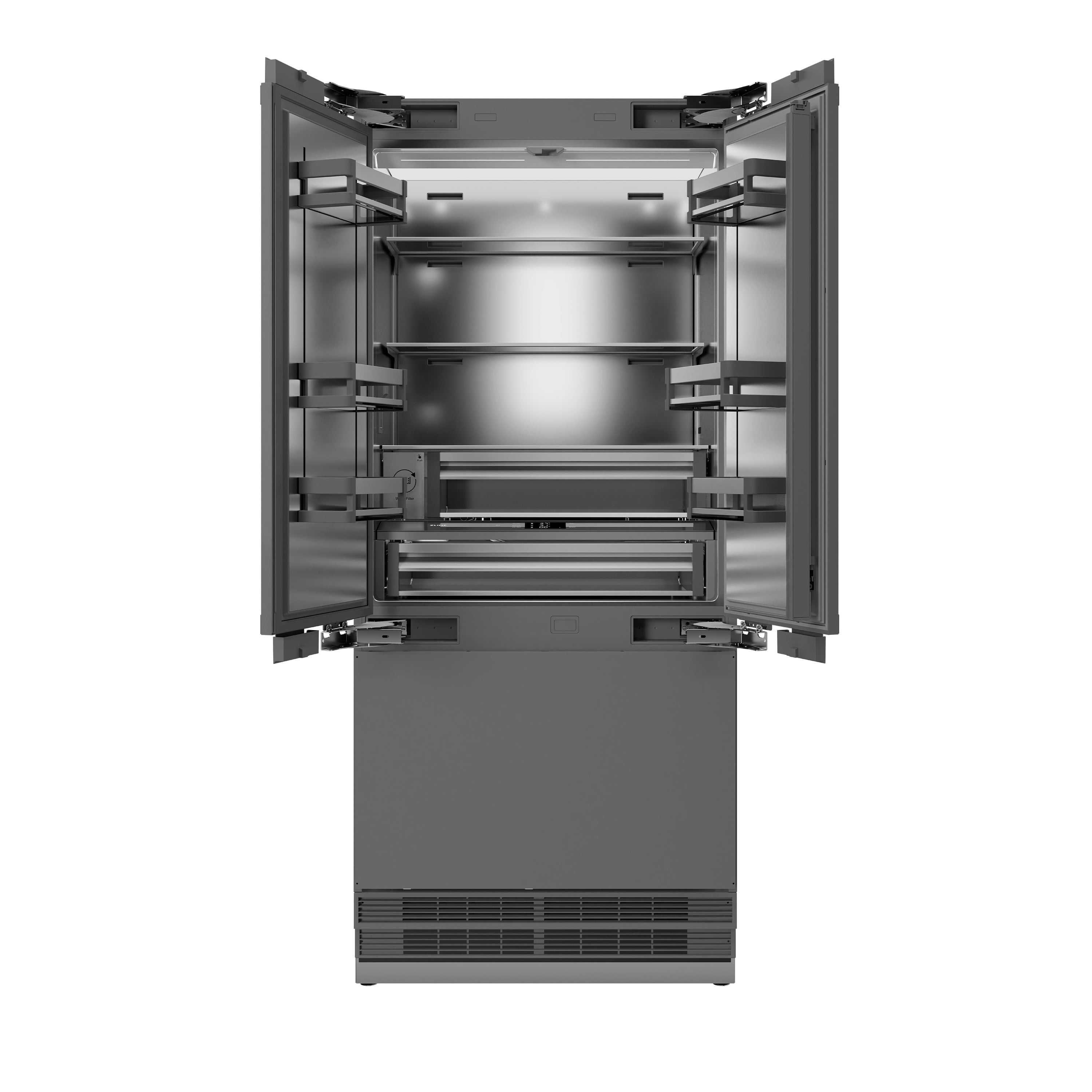 ZLINE 36 in. 19.6 cu. ft. Panel Ready French Door Built-In Bottom Freezer Refrigerator with Water Dispenser and Ice Maker with Stainless Steel Interior (SRBIV-36)