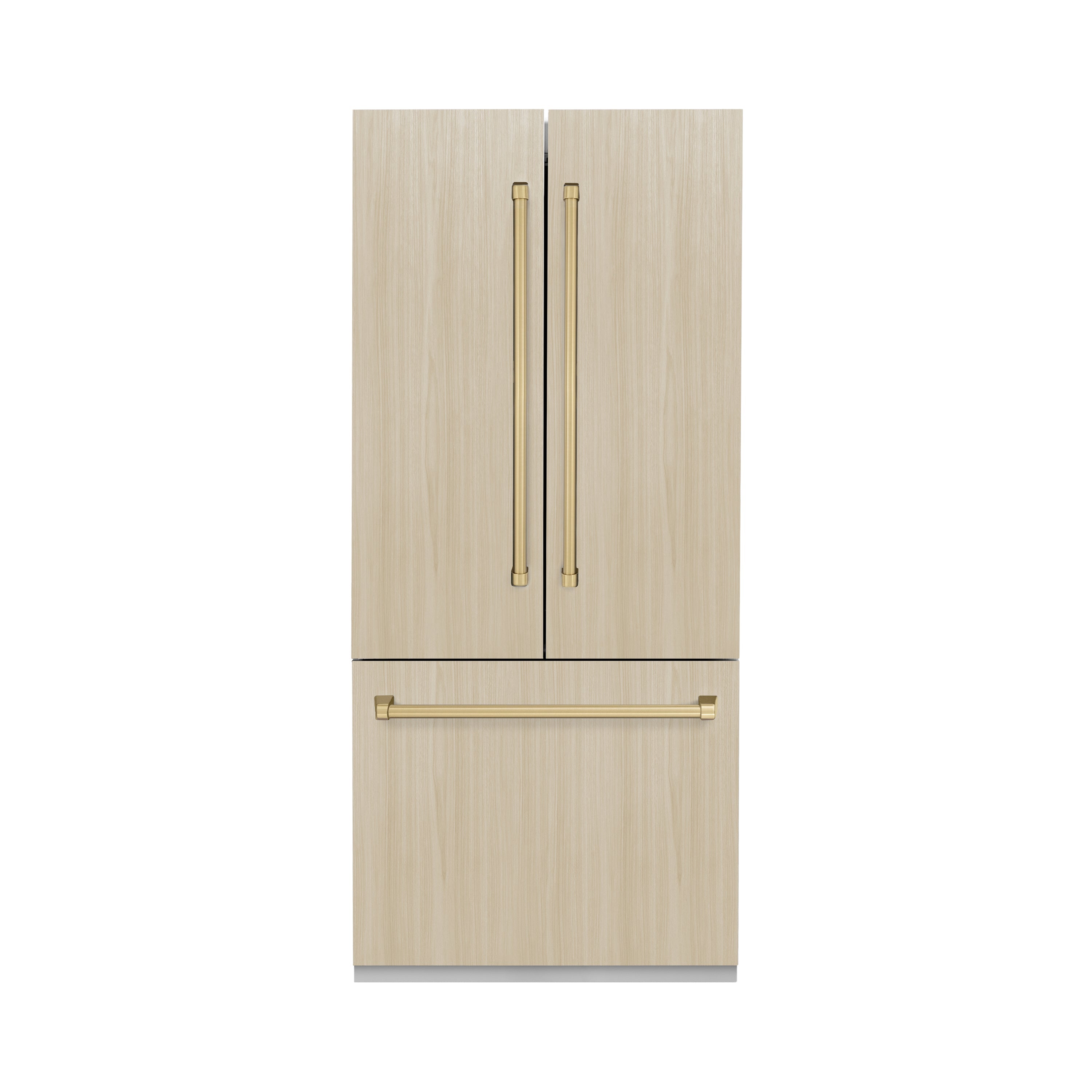 ZLINE Autograph Edition 36 in. 19.6 cu. ft. Panel Ready French Door Built-In Bottom Freezer Refrigerator with Water Dispenser and Ice Maker with Stainless Steel Interior and Champagne Bronze Accents (SRBIVZ-36-CB)