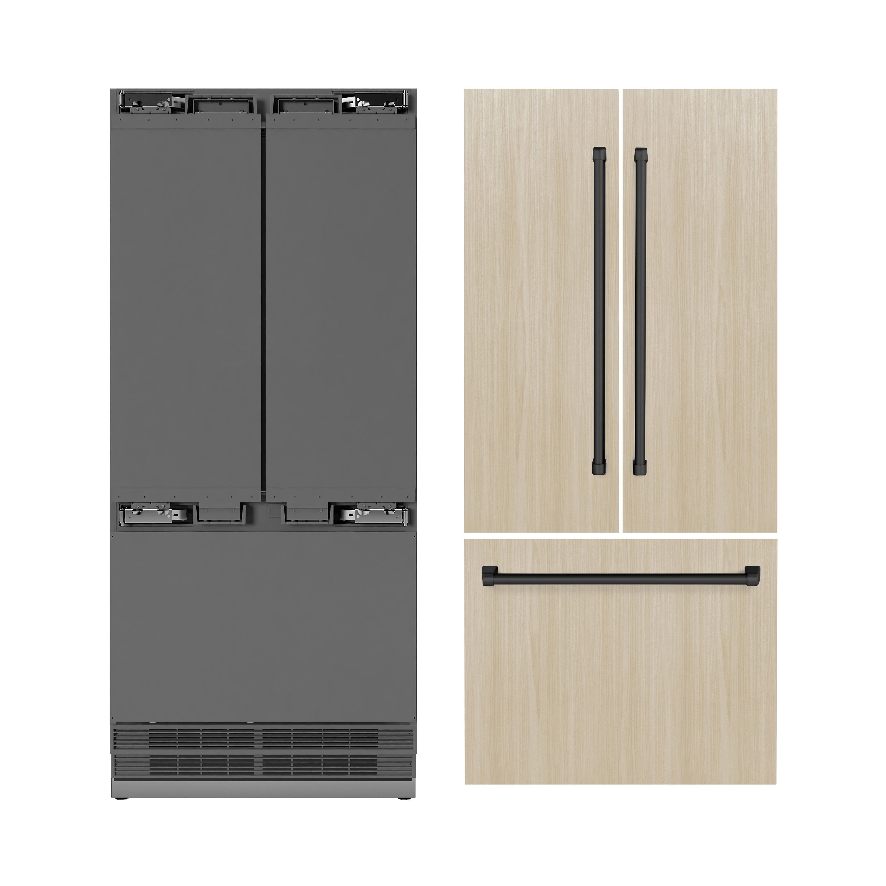 ZLINE Autograph Edition 36 in. 19.6 cu. ft. Panel Ready French Door Built-In Bottom Freezer Refrigerator with Water Dispenser and Ice Maker with Stainless Steel Interior and Matte Black Accents (SRBIVZ-36-MB)