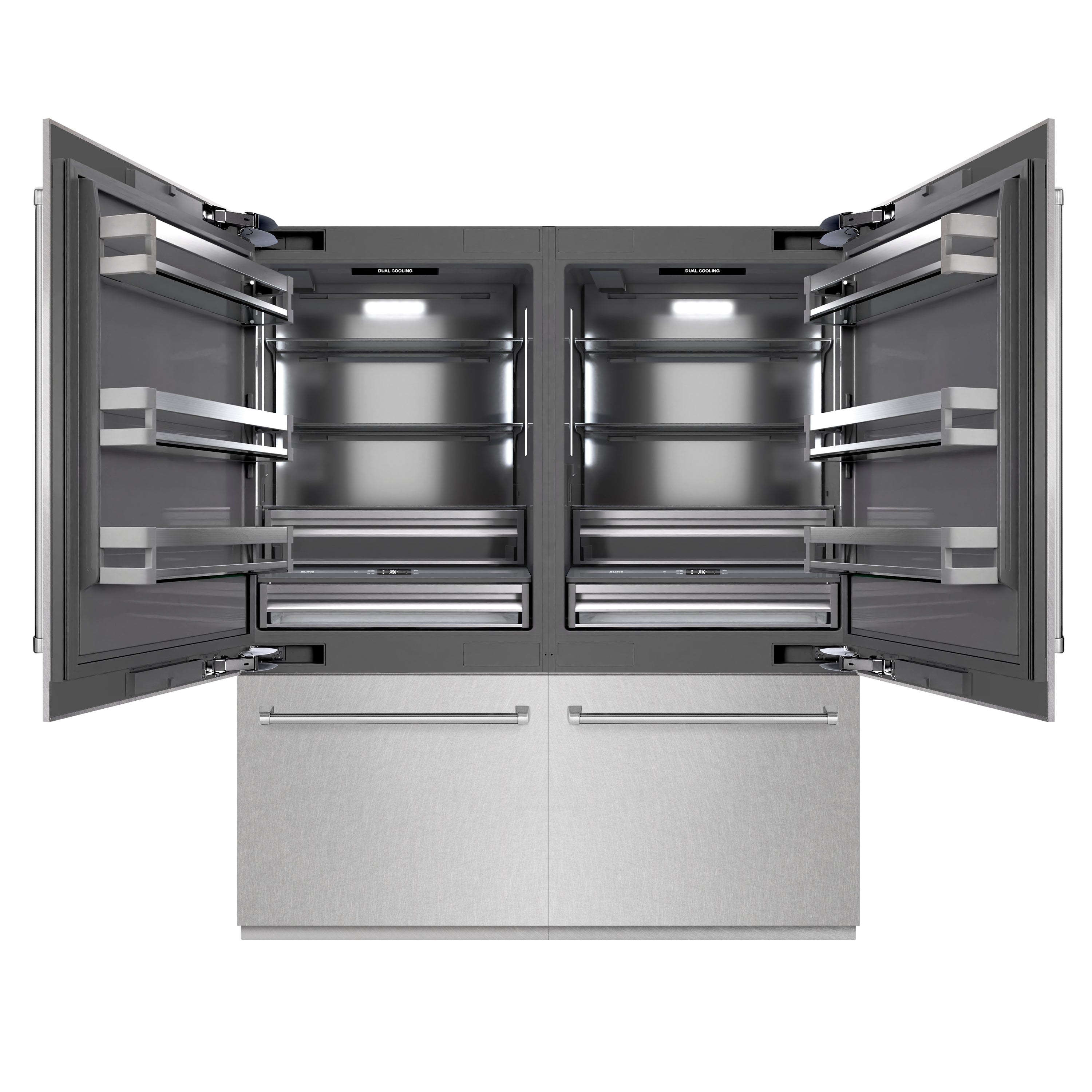 ZLINE 72 in. 39.6 cu. ft. French Door Built-In Bottom Freezer Refrigerator with Water Dispensers and Ice Makers in DuraSnow® Stainless Steel with Graphite Gray Interior (GRBIT-SN-72)