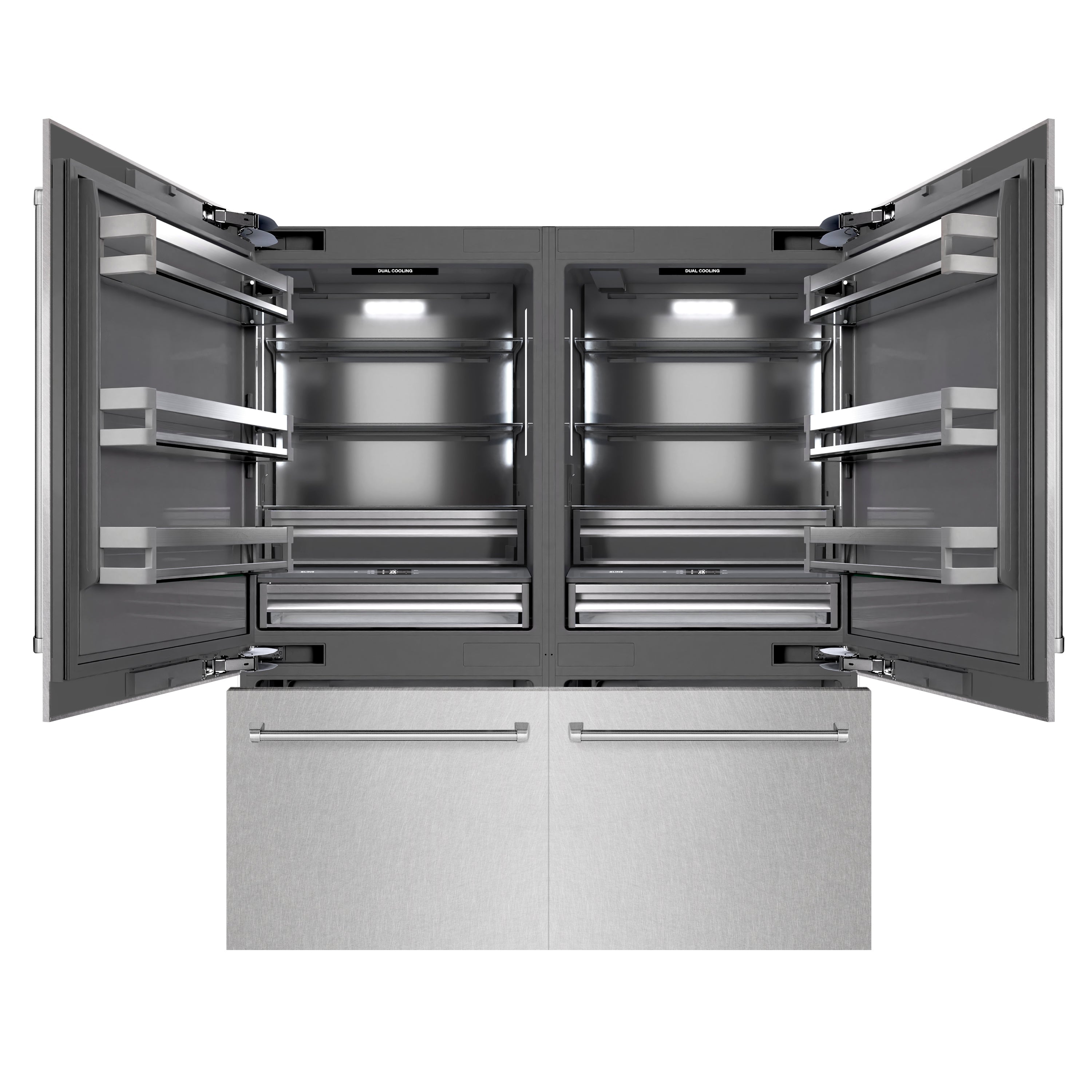 ZLINE 72 in. 39.6 cu. ft. French Door Built-In Bottom Freezer Refrigerator with Water Dispensers and Ice Makers in DuraSnow® Stainless Steel with Graphite Gray Interior (GRBIT-SN-72)