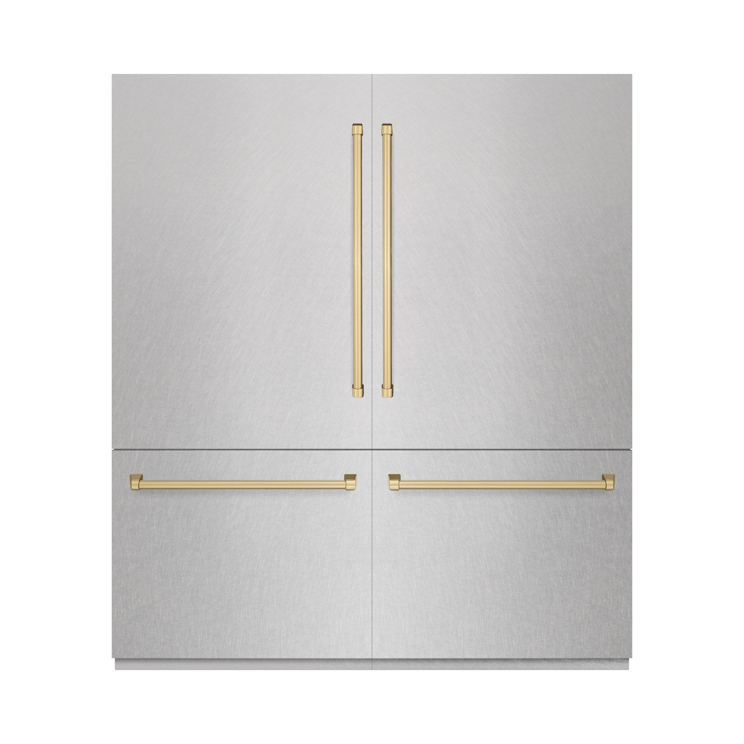 ZLINE Autograph Edition 72 in. 39.6 cu. ft. French Door Built-In Bottom Freezer Refrigerator with Water Dispensers and Ice Makers in DuraSnow® Stainless Steel with Graphite Gray Interior and Champagne Bronze Accents (GRBITZ-SN-72-CB)