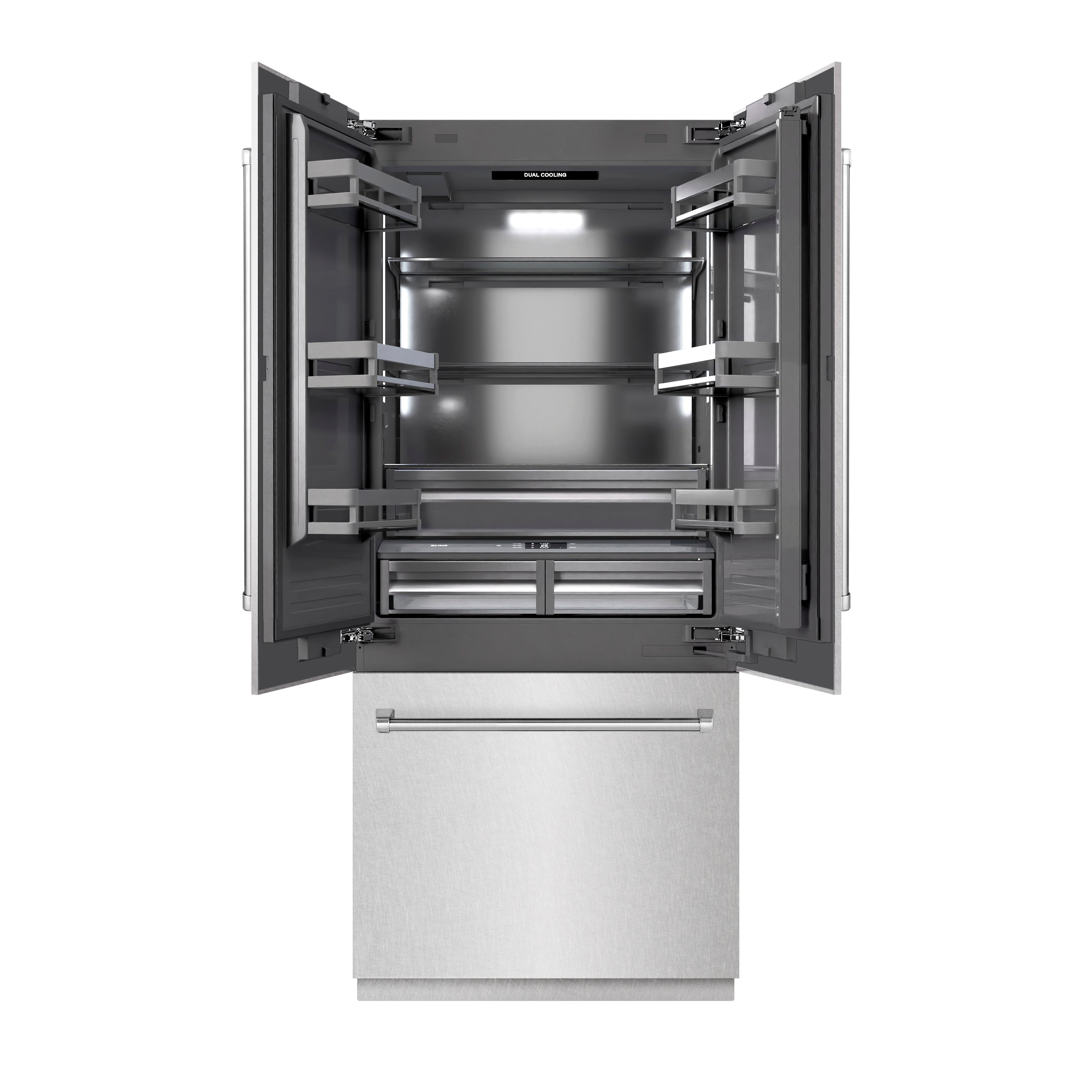 ZLINE 36 in. 19.6 cu. ft. French Door Built-In Bottom Freezer Refrigerator with Water Dispenser and Ice Maker in DuraSnow® Stainless Steel with Graphite Gray Interior (GRBIV-SN-36)