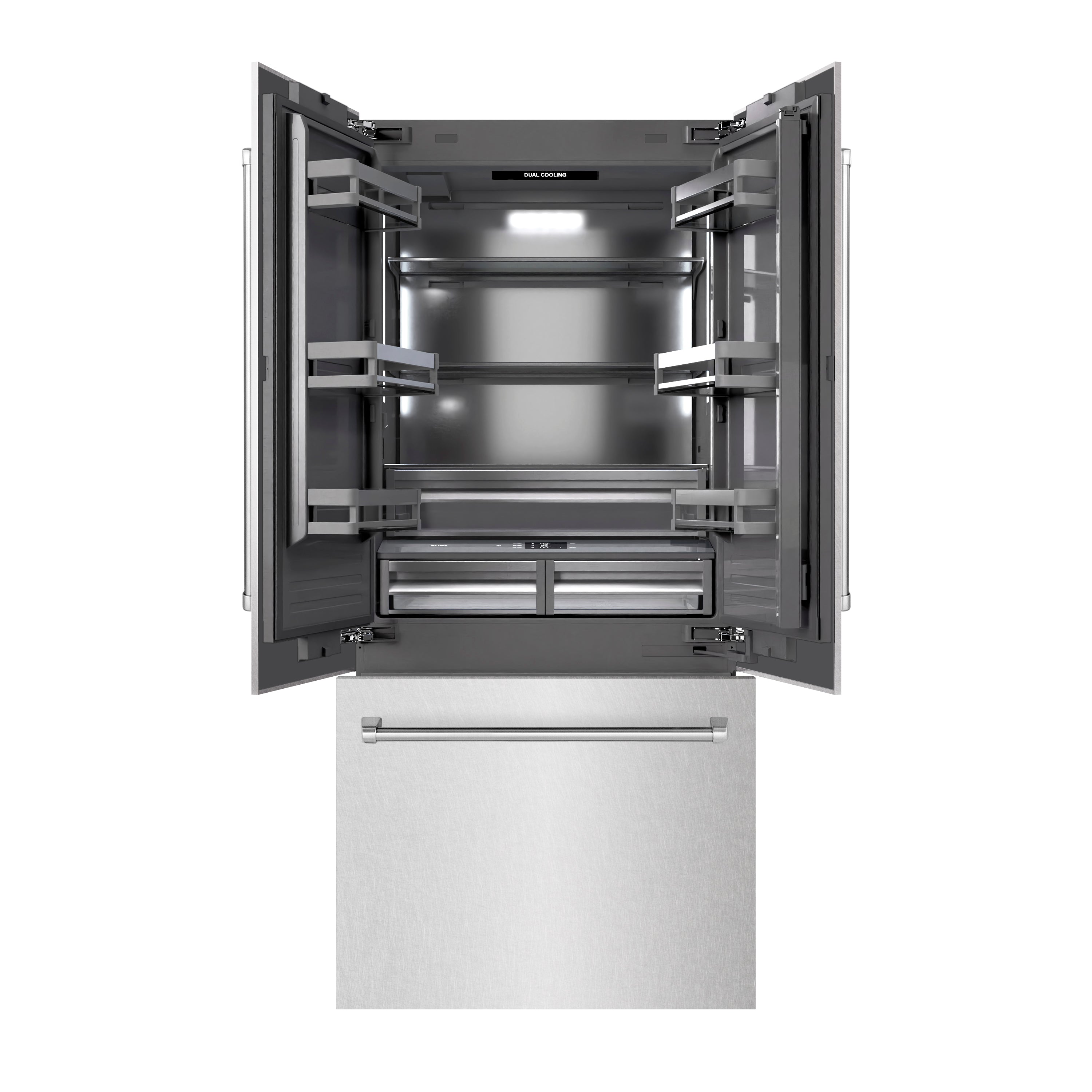 ZLINE 36 in. 19.6 cu. ft. French Door Built-In Bottom Freezer Refrigerator with Water Dispenser and Ice Maker in DuraSnow® Stainless Steel with Graphite Gray Interior (GRBIV-SN-36)