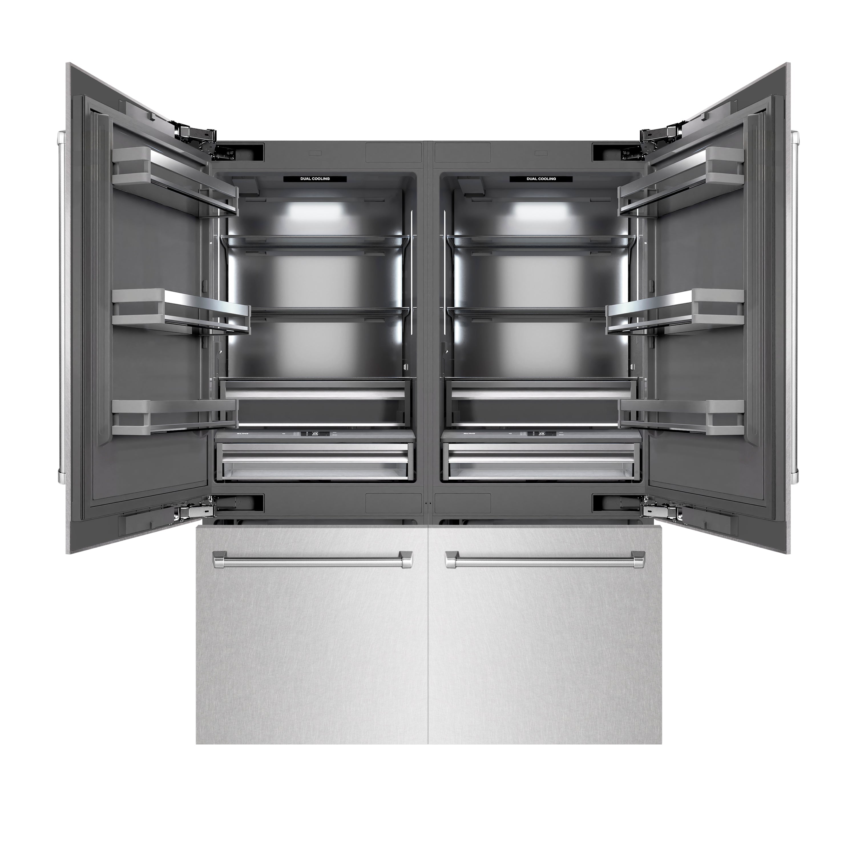 ZLINE 60 in. 32.2 cu. ft. French Door Built-In Bottom Freezer Refrigerator with Water Dispensers and Ice Makers in DuraSnow® Stainless Steel with Graphite Gray Interior (GRBIV-SN-60)