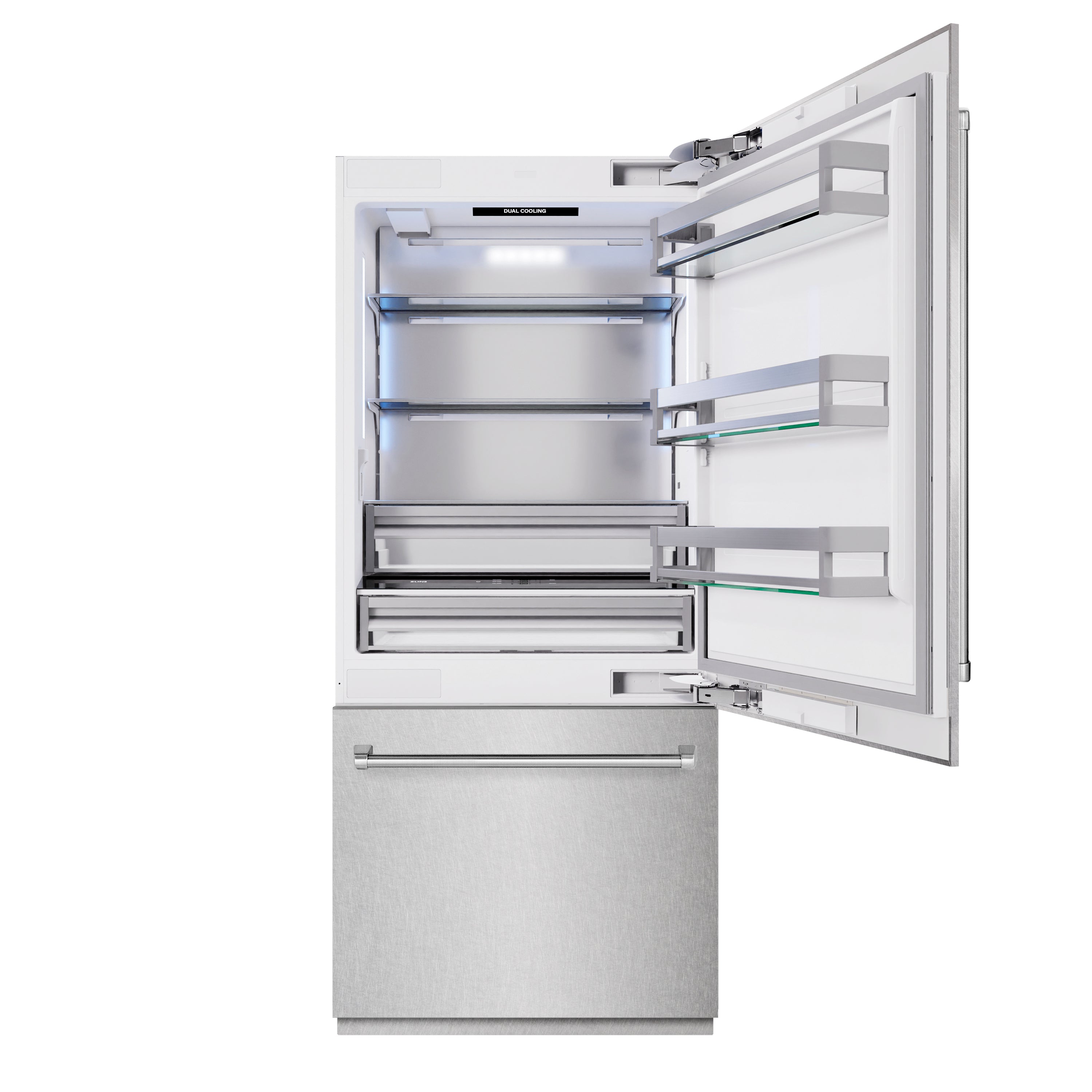 ZLINE 36 in. 19.8 cu. ft. Built-In Bottom Freezer Refrigerator with Water Dispenser and Ice Maker in DuraSnow® Stainless Steel (RBIT-SN-36)