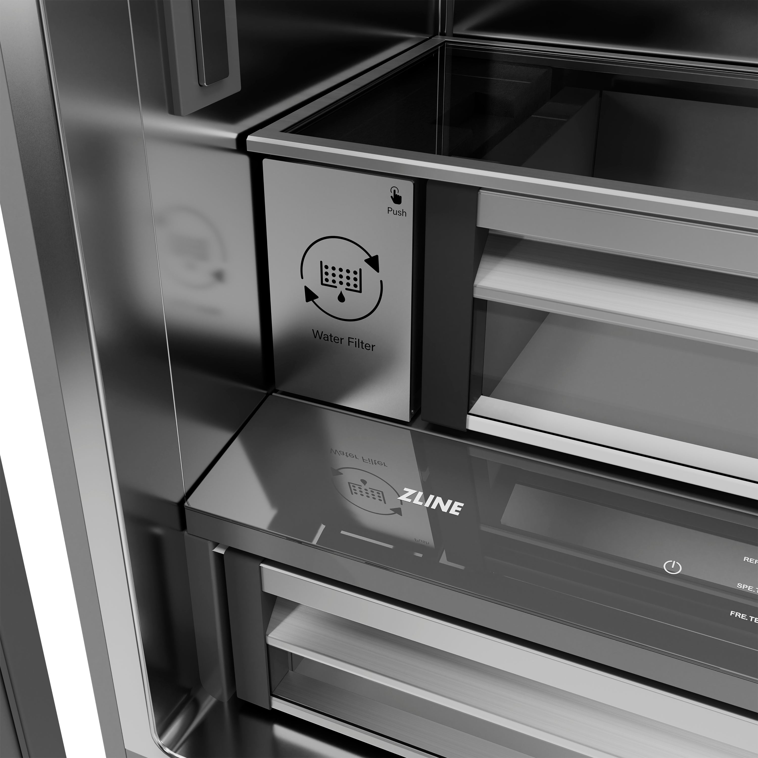 ZLINE Autograph Edition 36 in. 19.6 cu. ft. French Door Built-In Bottom Freezer Refrigerator with Water Dispenser and Ice Maker in Satin Stainless Steel with Stainless Steel Interior and Champagne Bronze Accents (SRBIVZ-SN-36-CB)