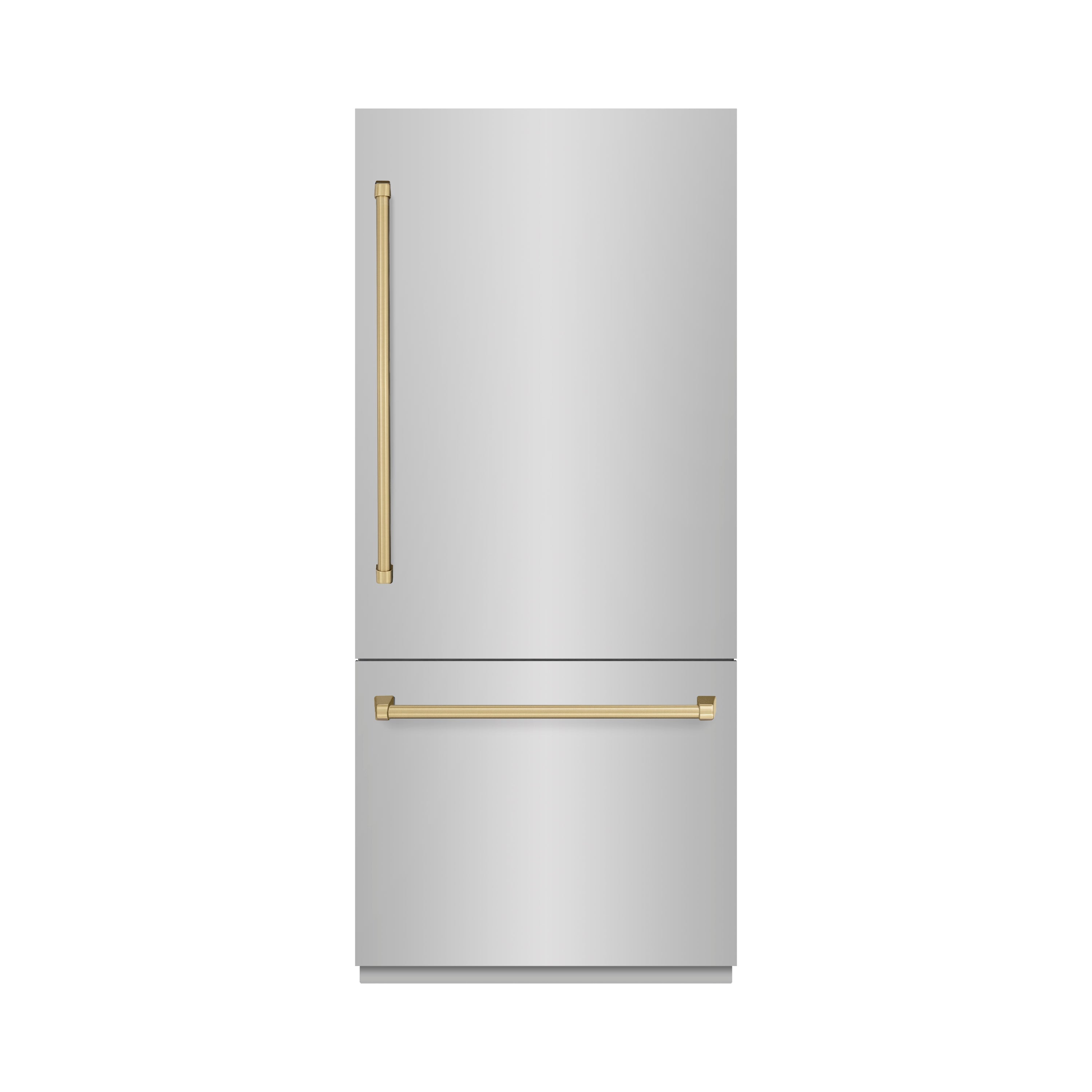 ZLINE Autograph Edition 36 in. 19.8 cu. ft. Built-In Bottom Freezer Refrigerator with Water Dispenser and Ice Maker in Stainless Steel with Graphite Gray Interior and Champagne Bronze Accents (GRBITZ-304-36CB)