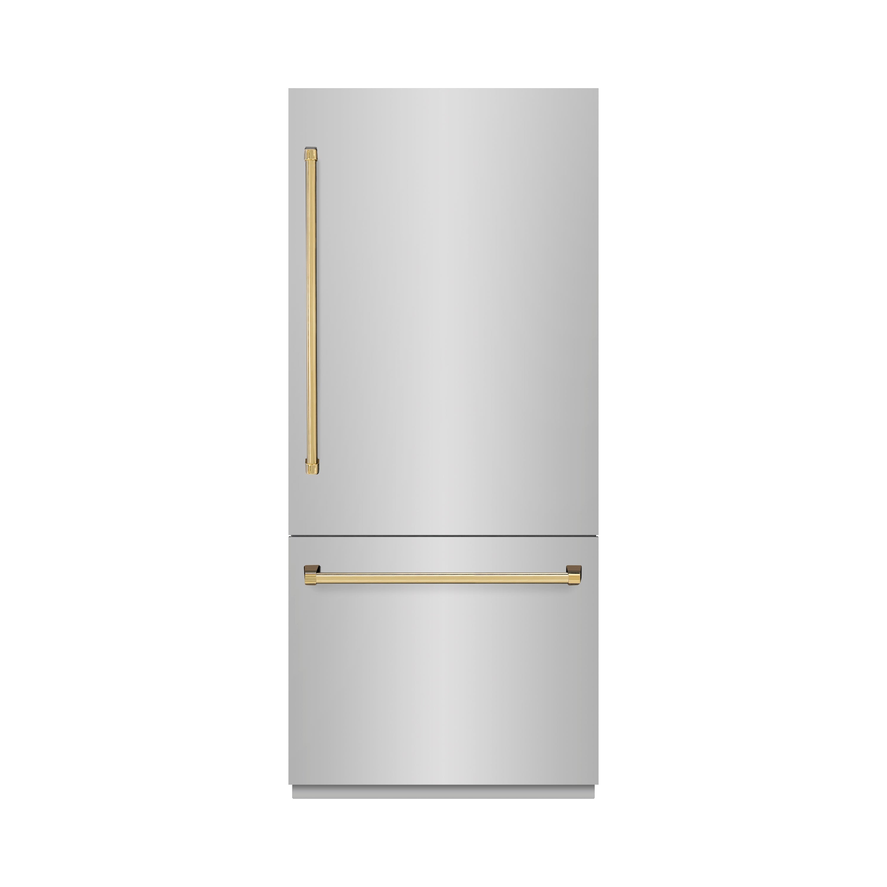 ZLINE Autograph Edition 36 in. 19.8 cu. ft. Built-In Bottom Freezer Refrigerator with Water Dispenser and Ice Maker in Stainless Steel with Graphite Gray Interior and Polished Gold Accents (GRBITZ-304-36G)