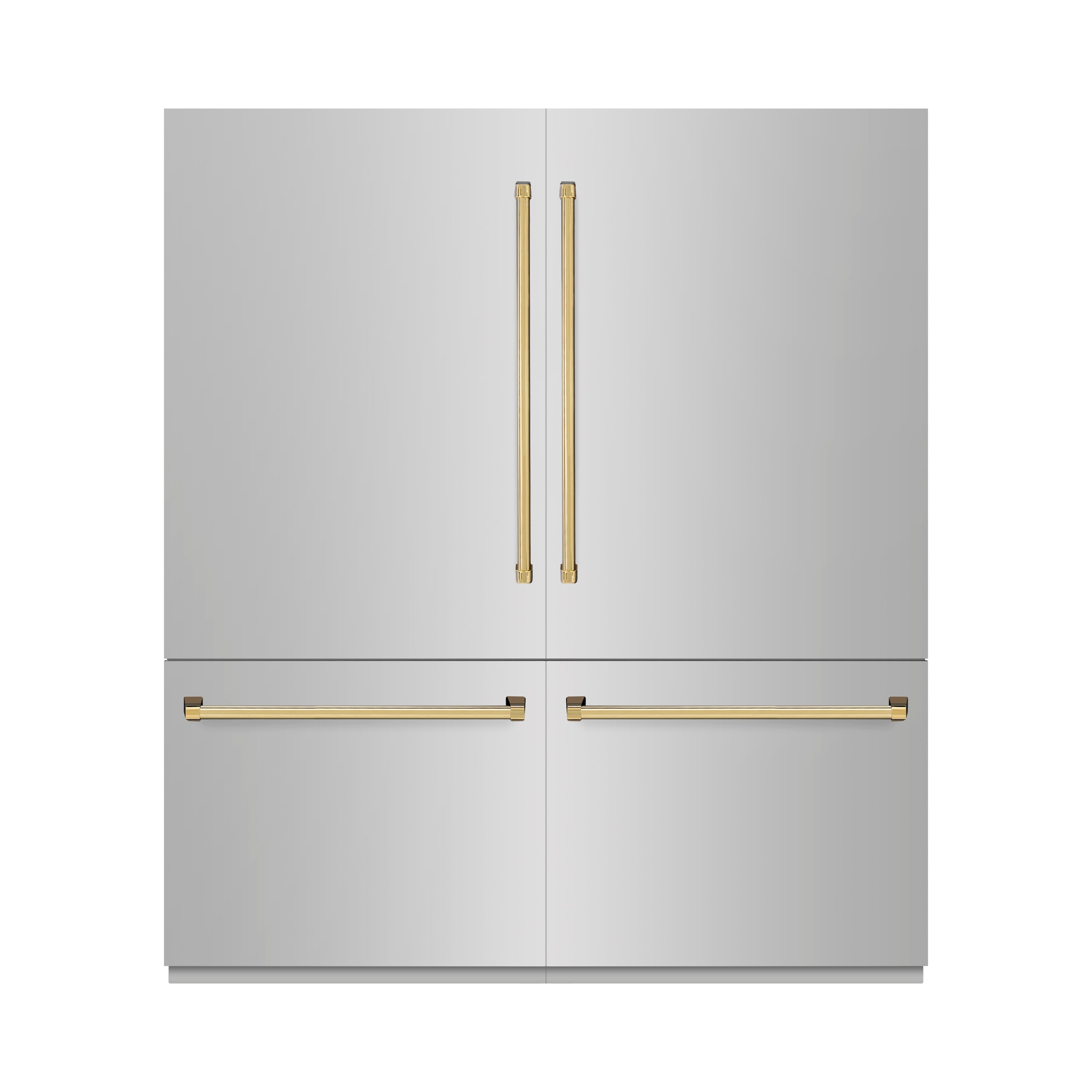 ZLINE Autograph Edition 72 in. 39.6 cu. ft. French Door Built-In Bottom Freezer Refrigerator with Water Dispensers and Ice Makers in Stainless Steel with Graphite Gray Interior and Polished Gold Accents (GRBITZ-304-72G)