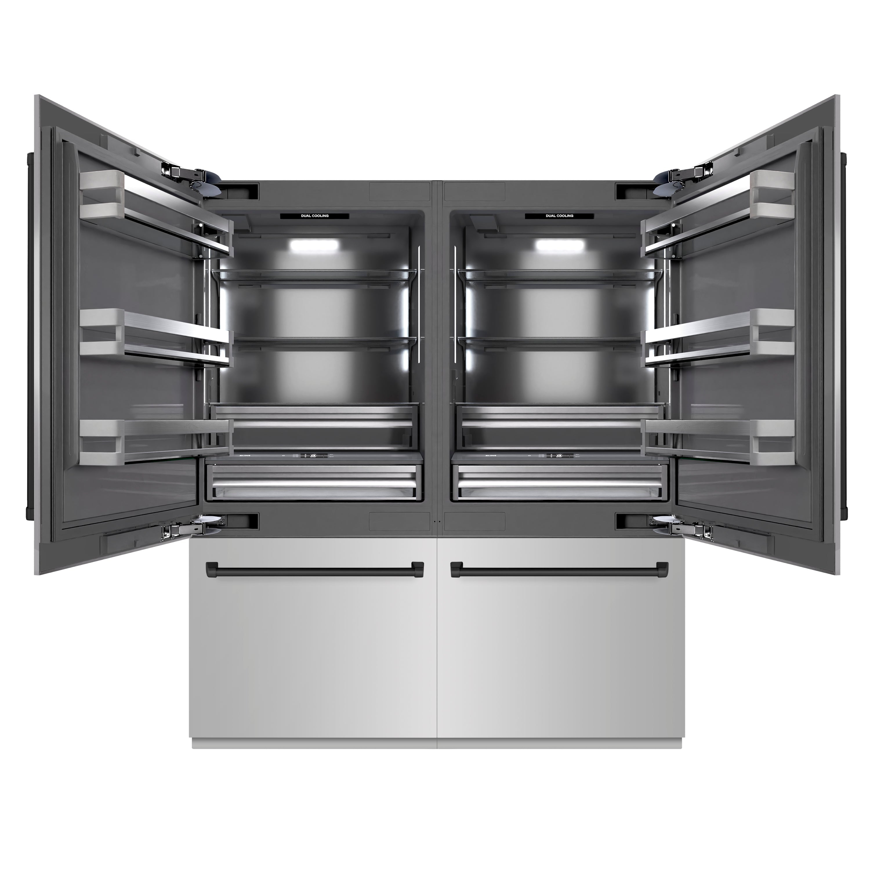 ZLINE Autograph Edition 72 in. 39.6 cu. ft. French Door Built-In Bottom Freezer Refrigerator with Water Dispensers and Ice Makers in Stainless Steel with Graphite Gray Interior and Matte Black Accents (GRBITZ-304-72MB)