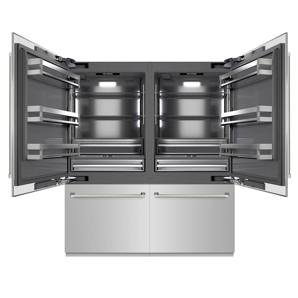 ZLINE Autograph Edition 72 in. 39.6 cu. ft. French Door Built-In Bottom Freezer Refrigerator with Water Dispensers and Ice Makers in Stainless Steel with Graphite Gray Interior and Polished Nickel Helix Handles (GRBITZ-30472KPN)