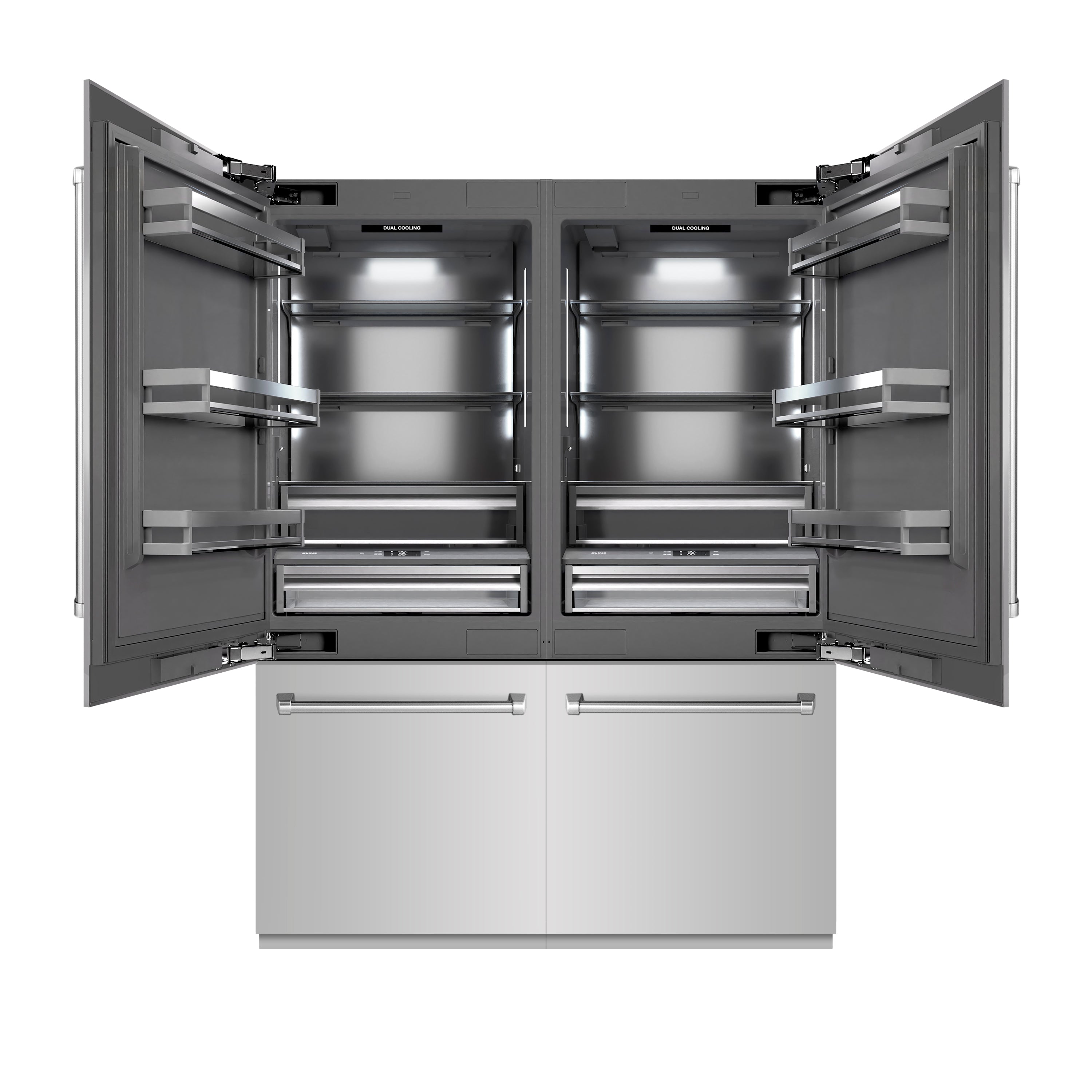 ZLINE 60 in. 32.2 cu. ft. French Door Built-In Bottom Freezer Refrigerator with Water Dispensers and Ice Makers in Stainless Steel with Graphite Gray Interior (GRBIV-304-60)