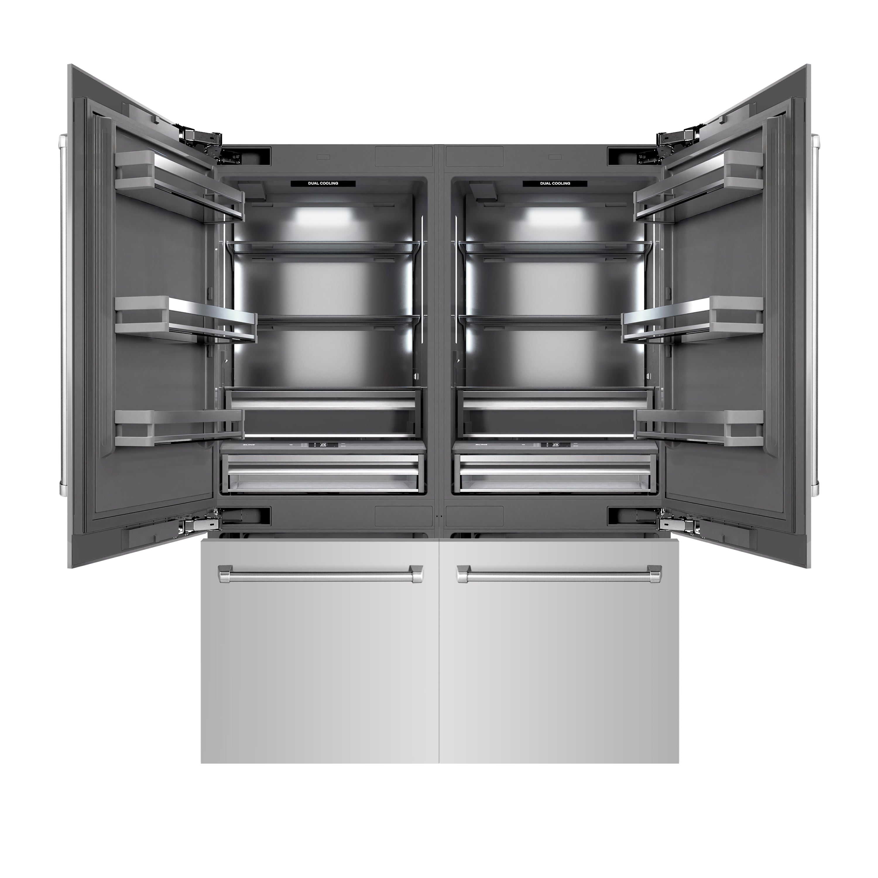 ZLINE 60 in. 32.2 cu. ft. French Door Built-In Bottom Freezer Refrigerator with Water Dispensers and Ice Makers in Stainless Steel with Graphite Gray Interior (GRBIV-304-60)