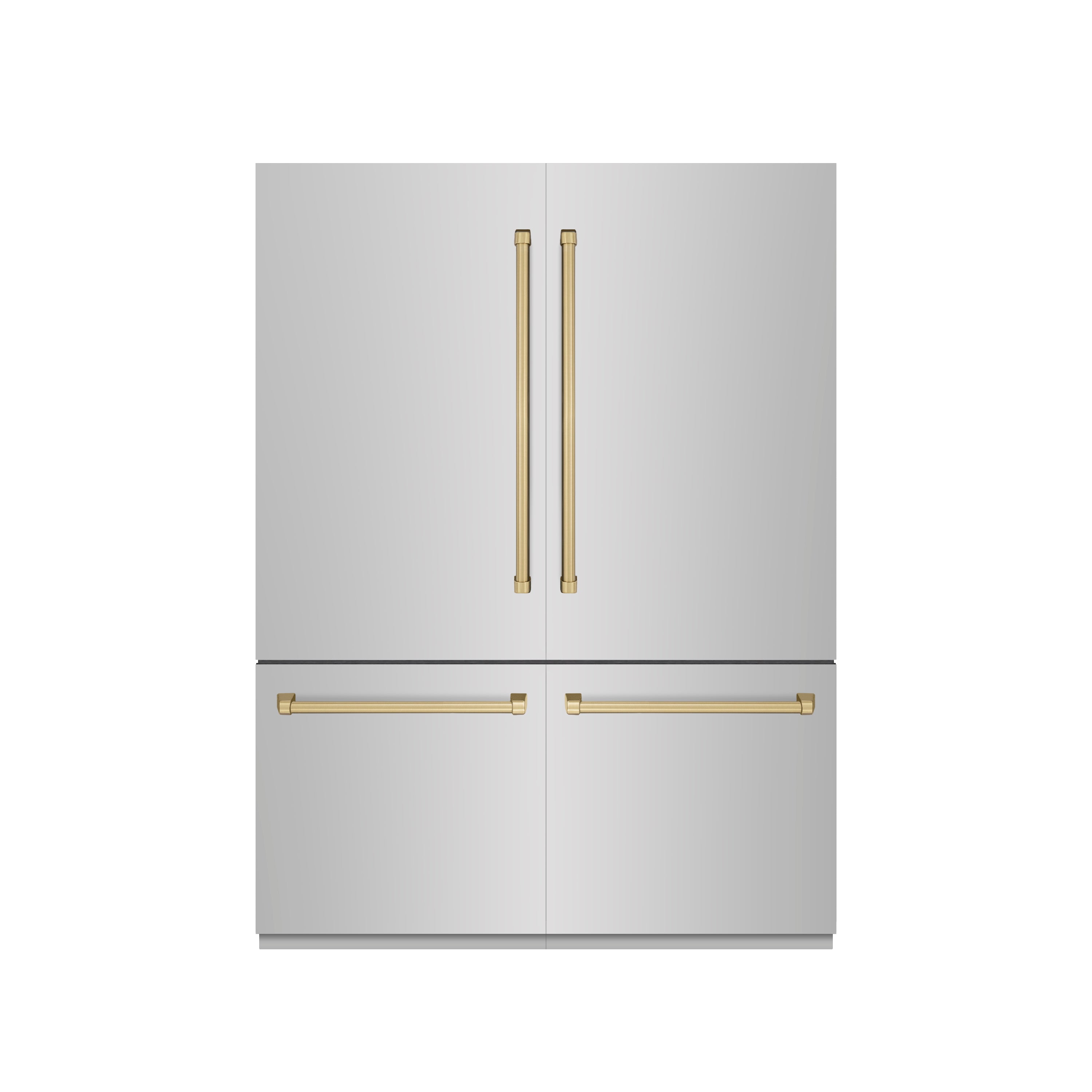 ZLINE Autograph Edition 60 in. 32.2 cu. ft. French Door Built-In Bottom Freezer Refrigerator with Water Dispenser and Ice Maker in Stainless Steel with Graphite Gray Interior and Champagne Bronze Accents (GRBIVZ-304-60CB)