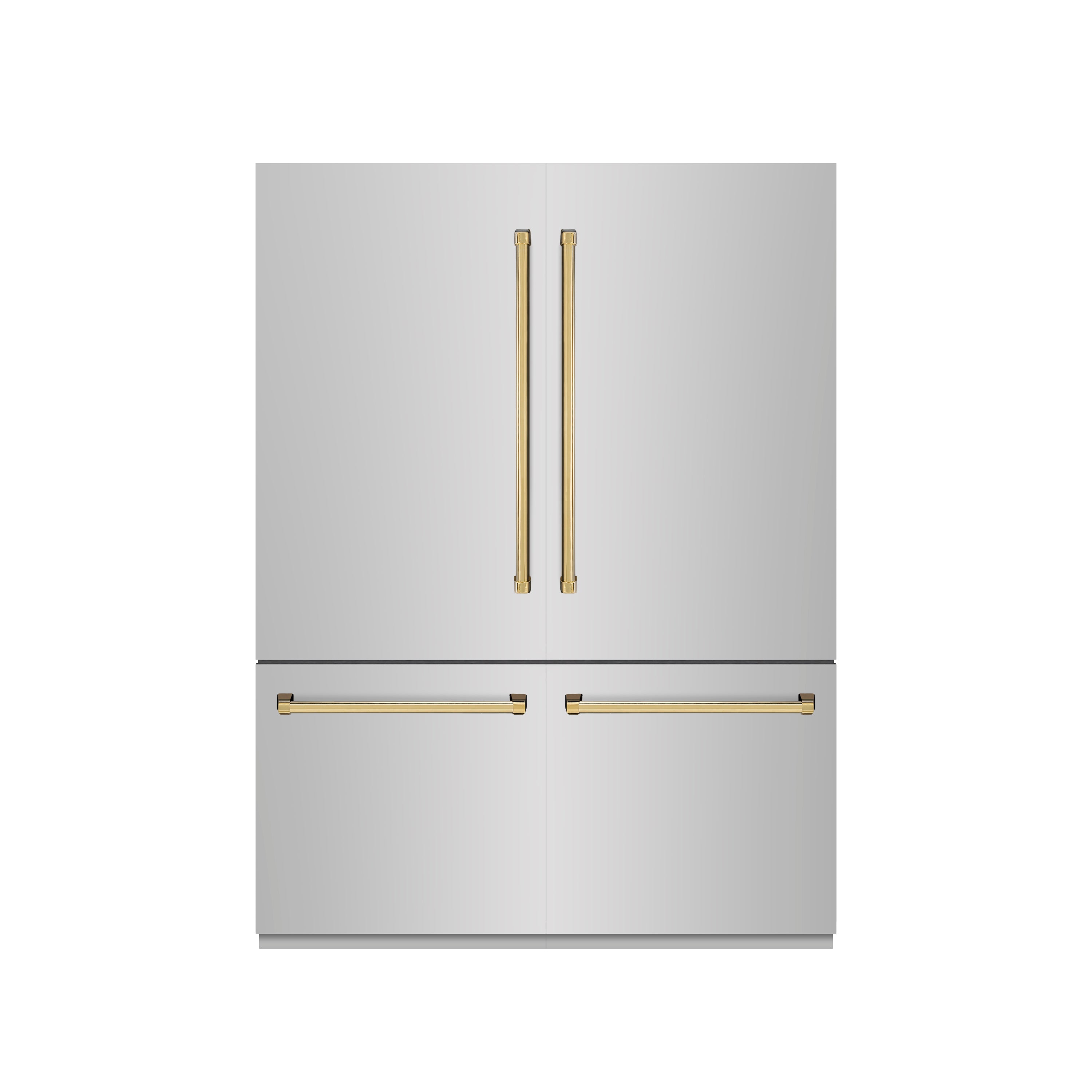 ZLINE Autograph Edition 60 in. 32.2 cu. ft. French Door Built-In Bottom Freezer Refrigerator with Water Dispenser and Ice Maker in Stainless Steel with Graphite Gray Interior and Polished Gold Accents (GRBIVZ-304-60G)