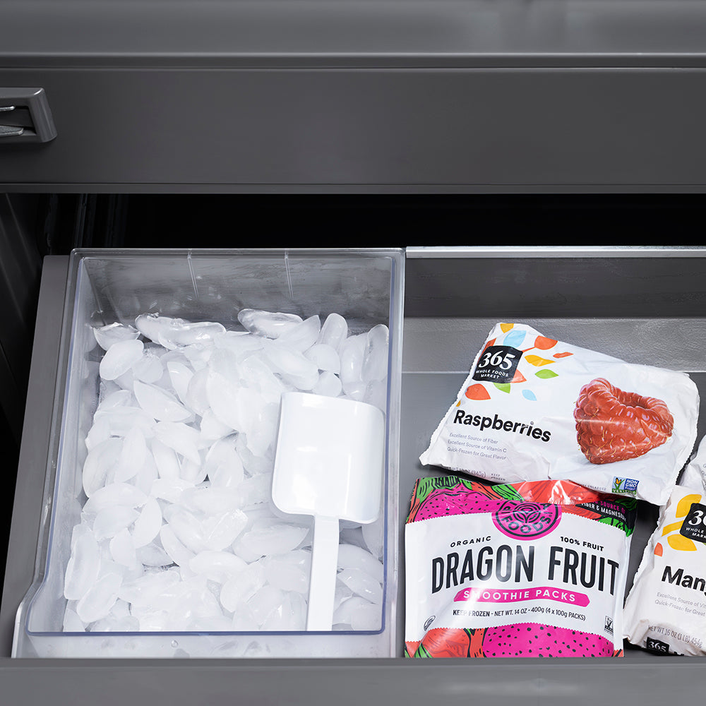 ZLINE Autograph Edition 30 in. 16.1 cu. ft. Built-In Bottom Freezer Refrigerator with Water Dispenser and Ice Maker in Stainless Steel with Graphite Gray Interior and Polished Gold Helix Handles (GRBIVZ-30430KG)